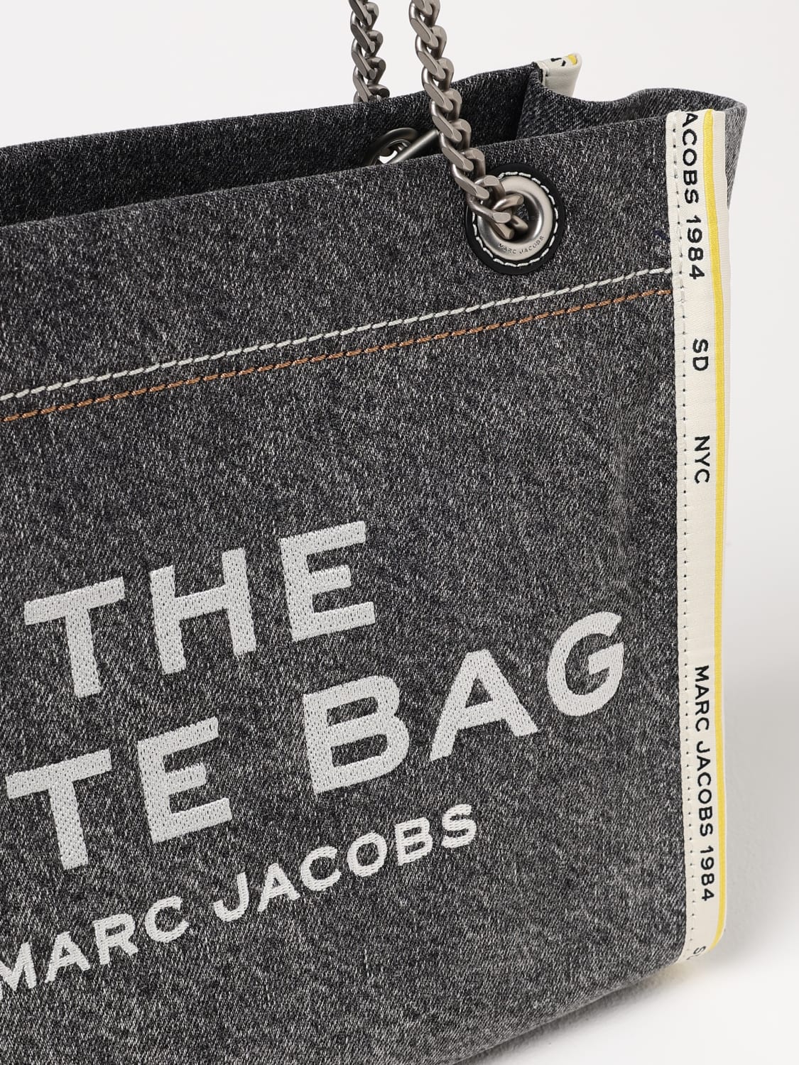 MARC JACOBS BORSA A SPALLA: Borsa The Tote Bag Medium Marc Jacobs in denim di cotone , Nero - Img 3