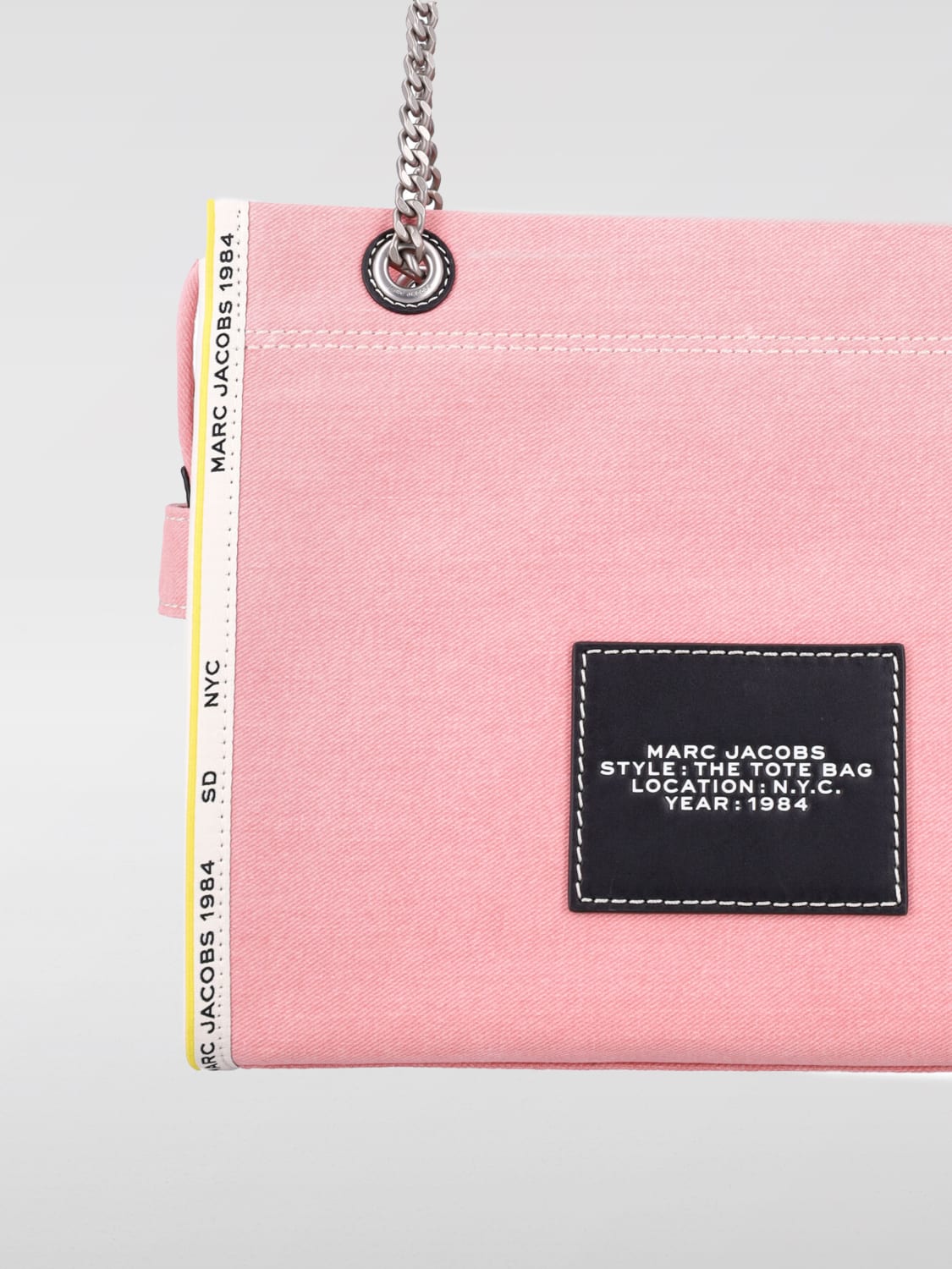 MARC JACOBS BORSA A SPALLA: Borsa The Tote Bag Medium Marc Jacobs in denim di cotone , Rosa - Img 3