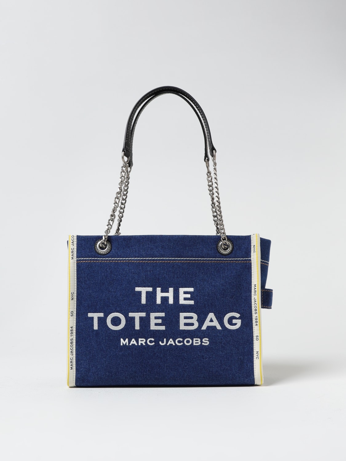MARC JACOBS BORSA A SPALLA: Borsa The Tote Bag Medium Marc Jacobs in denim di cotone , Denim - Img 1