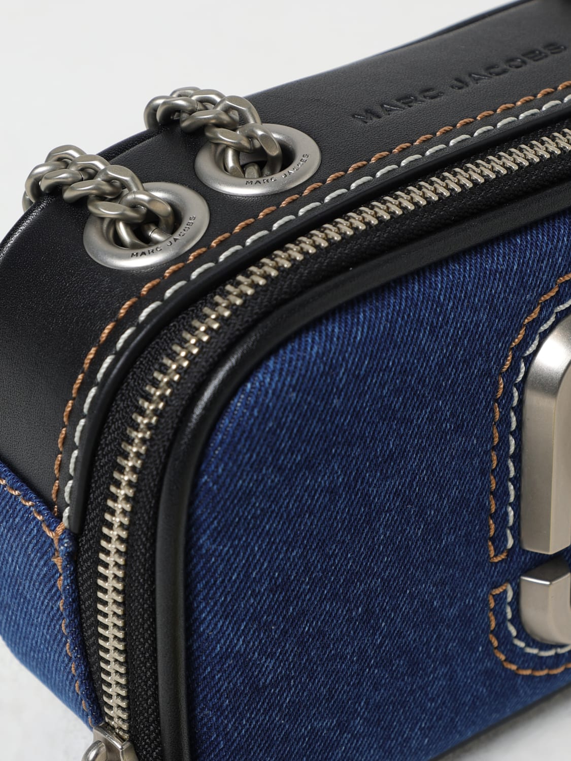 MARC JACOBS BORSA MINI: Borsa The Denim Chain Marc Jacobs in denim di cotone e pelle , Denim - Img 3