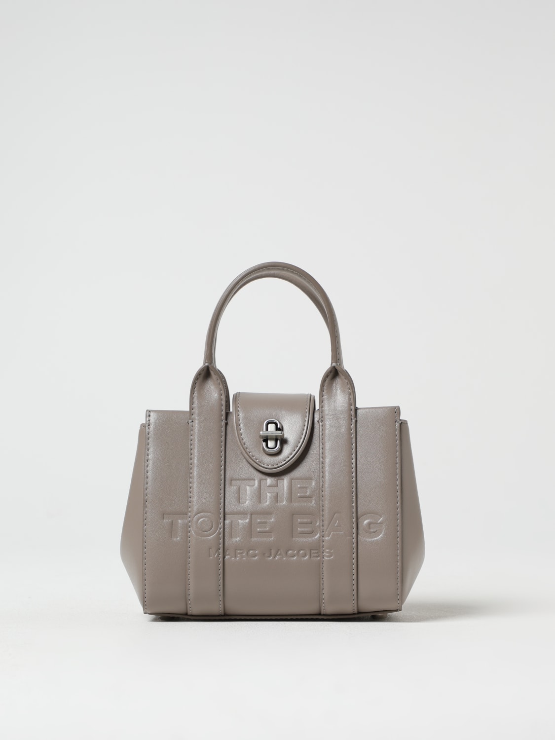 MARC JACOBS BORSA MINI: Borsa The Turnklock Tote Bag Marc Jacobs in pelle , Grigio - Img 1