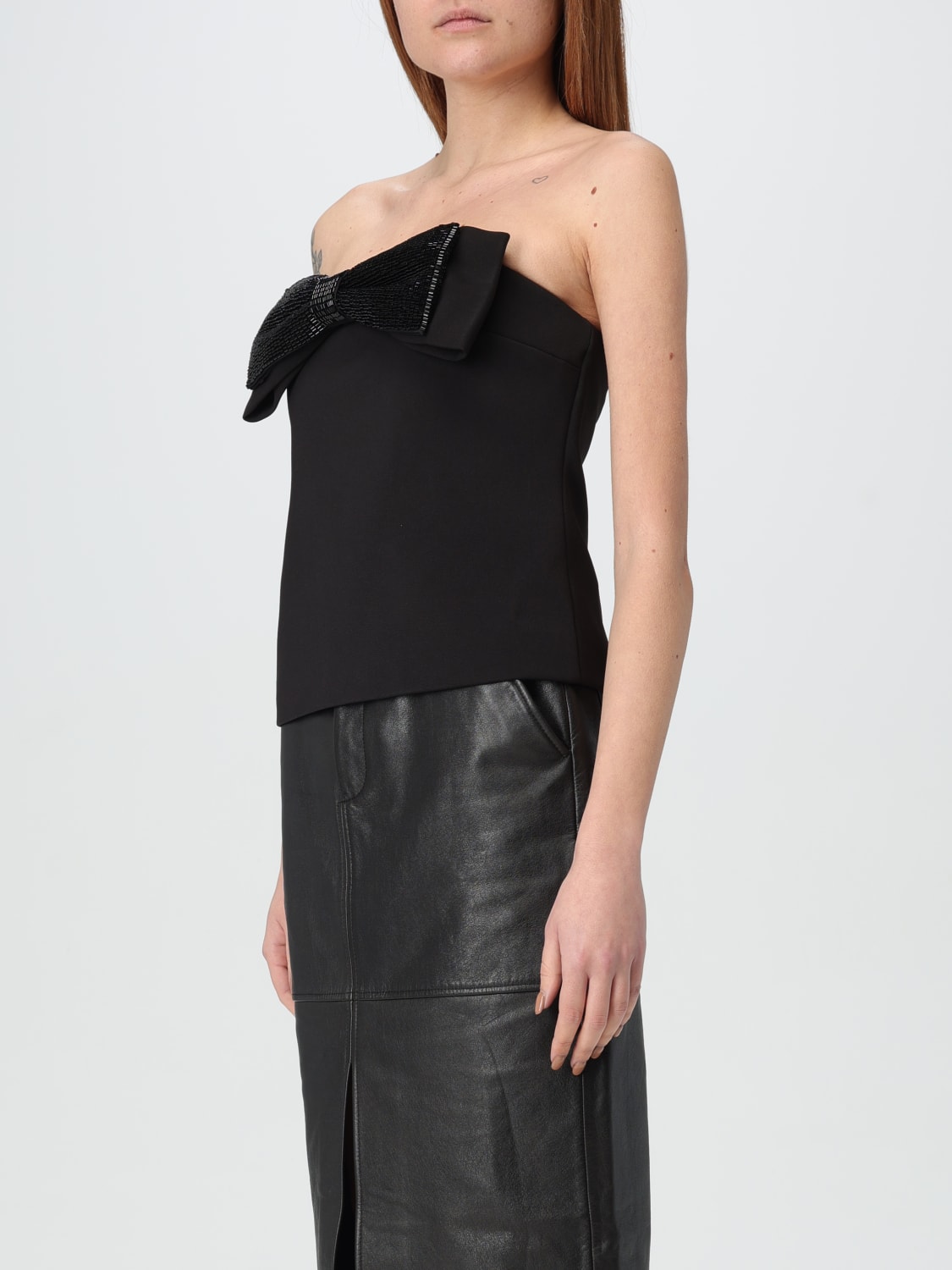 Tシャツ・カットソー SELF PORTRAIT Women Tops RS25 077T BBLACK Black Cotton silk tee black – TOTEME