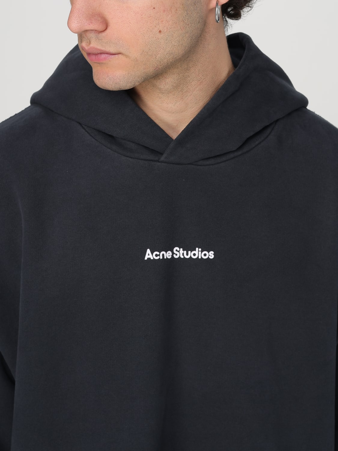ACNE STUDIOS FELPA: Felpa con cappuccio Acne Studios con mini logo, Nero - Img 5