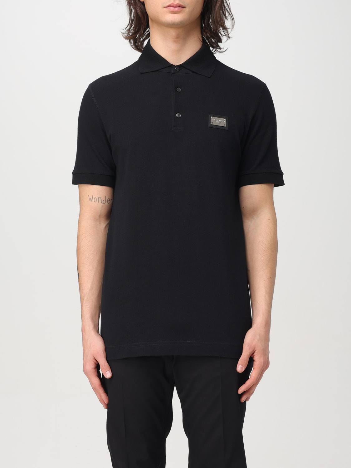 DOLCE & GABBANA POLO: Polo in cotone con logo Dolce & Gabbana, Nero - Img 1