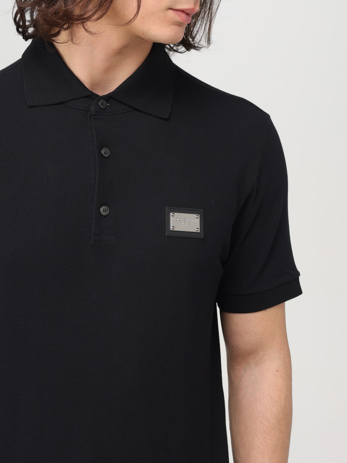 DOLCE & GABBANA POLO: Polo in cotone con logo Dolce & Gabbana, Nero - Img 5