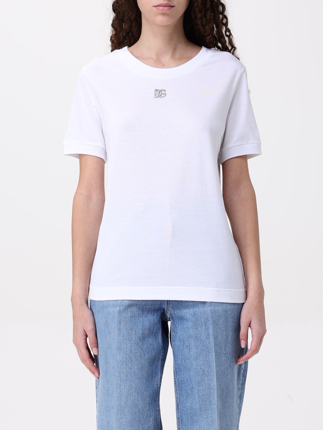 Tシャツ・カットソー DOLCE  GABBANA Women Tops F8N08Z GDCWQ W0800 White Jersey T-shirt with DG logo patch in White for Women
