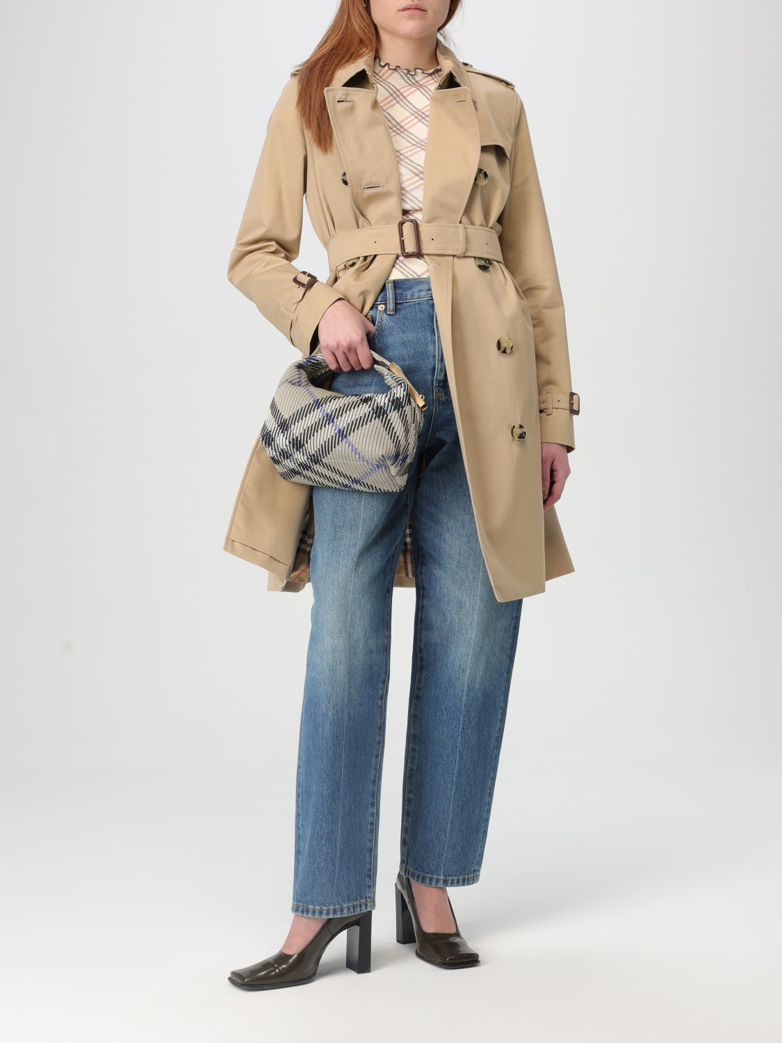 BURBERRY: double-breasted cotton trench coat - Honey