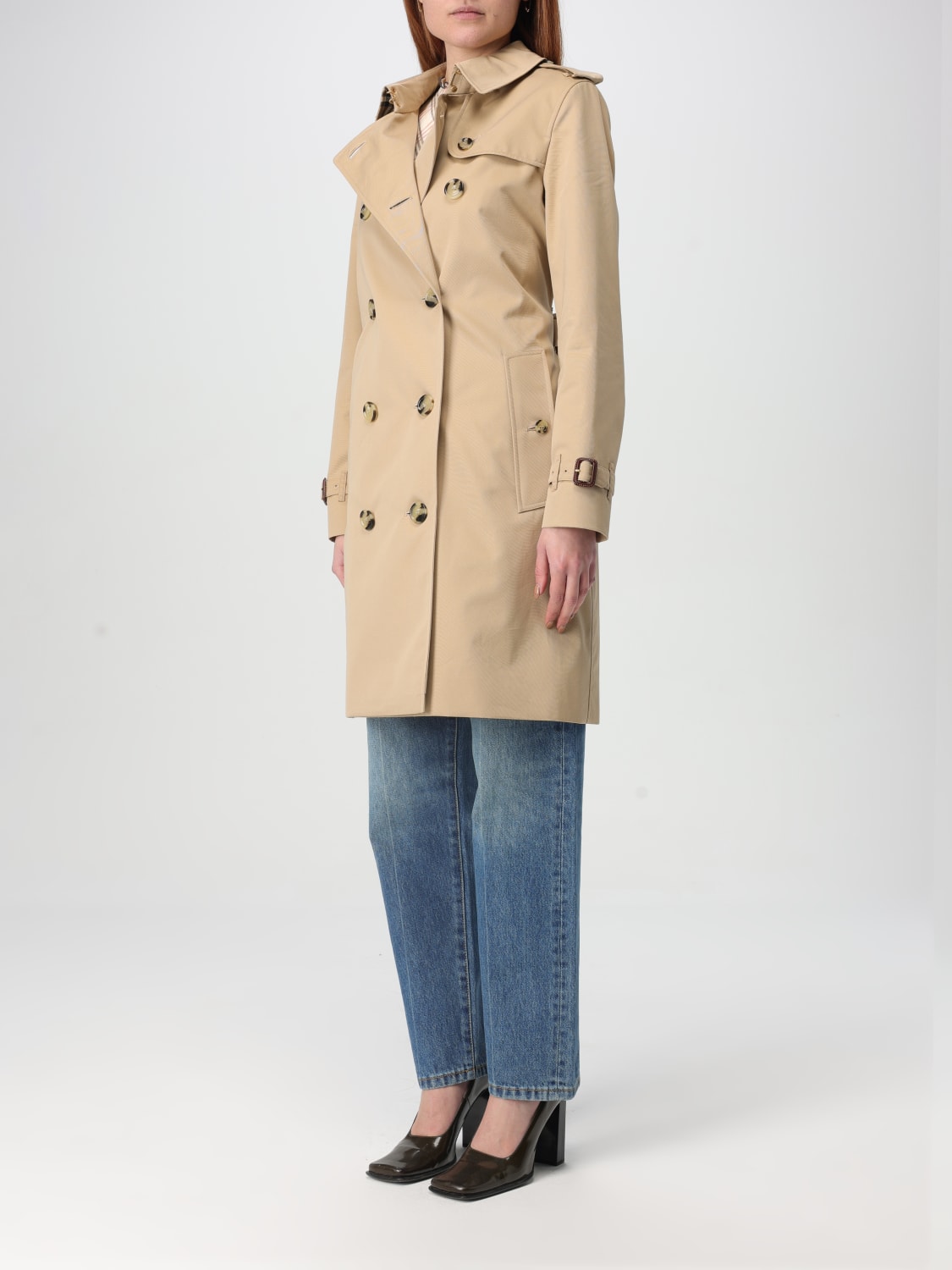 BURBERRY: double-breasted cotton trench coat - Honey