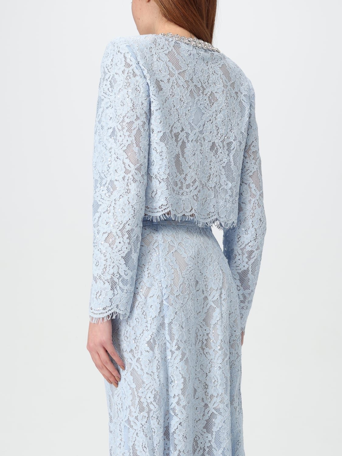 SELF-PORTRAIT: lace jacket with rhinestones - Blue | Self