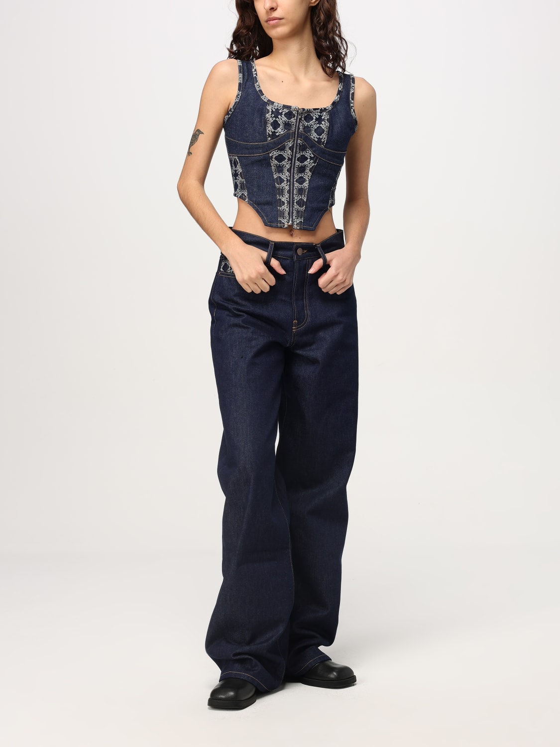 AMIRI TOP: Top a bustier Amiri in denim , Blue - Img 2