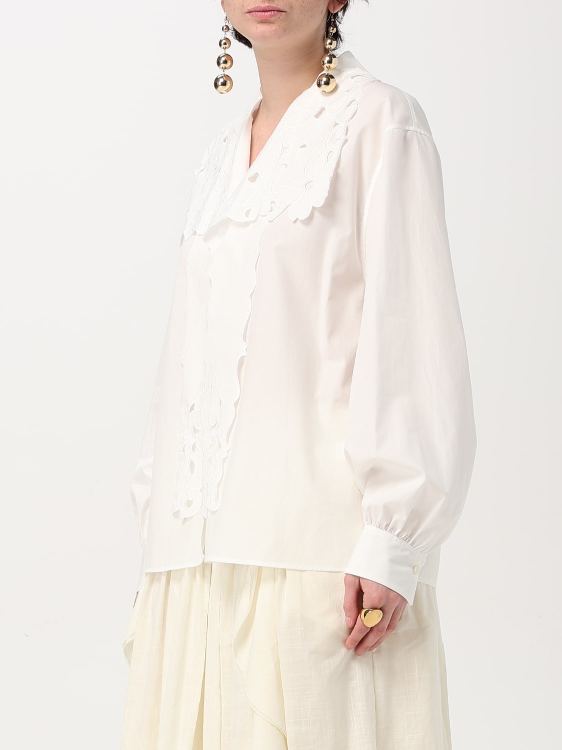 CHLOÉ CAMICIA: Camicia Chloé in cotone con inserti in pizzo , Bianco - Img 4