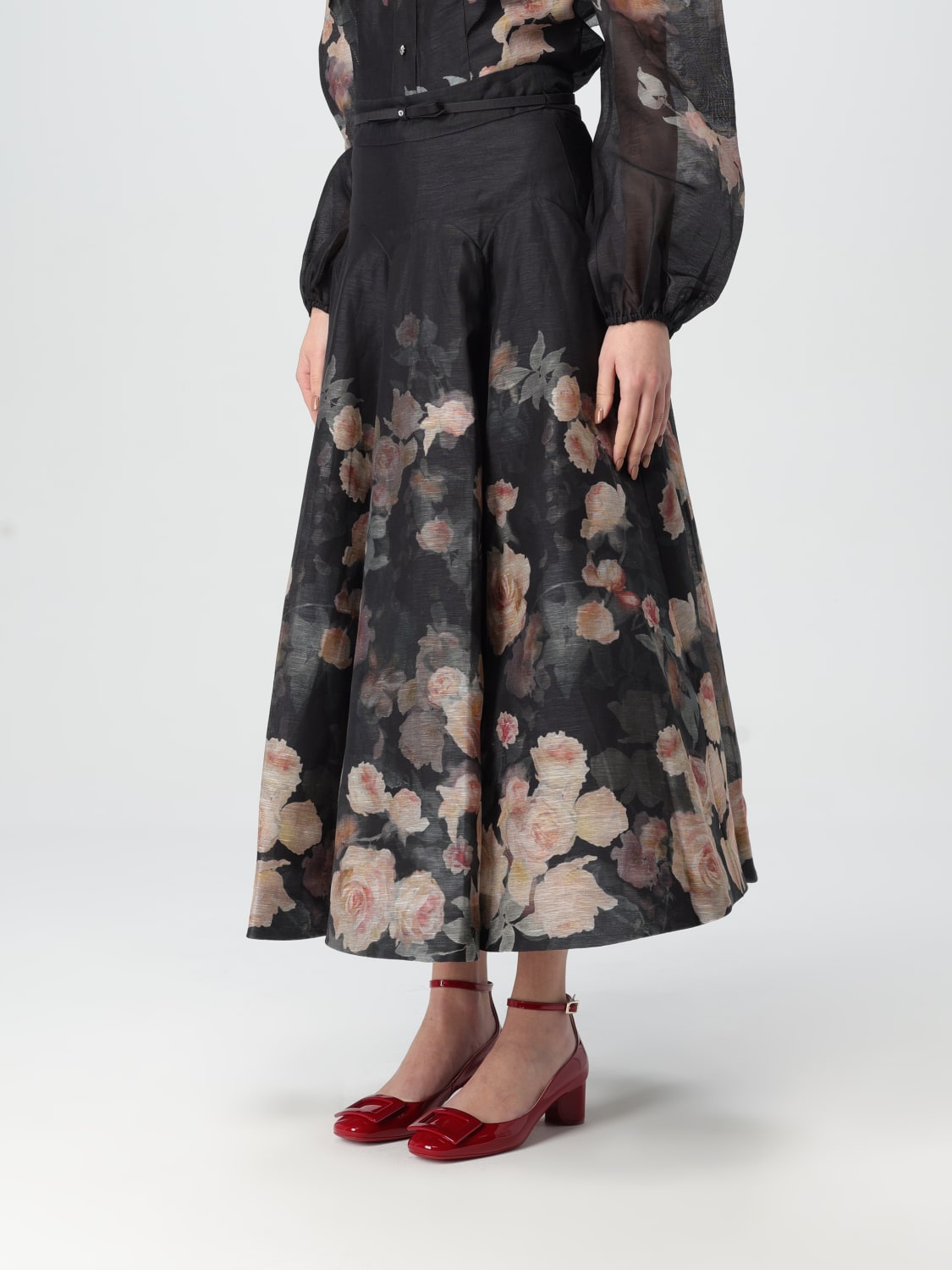 ZIMMERMANN GONNA: Gonna Zimmermann in lino e seta con fantasia floreale , Nero - Img 4