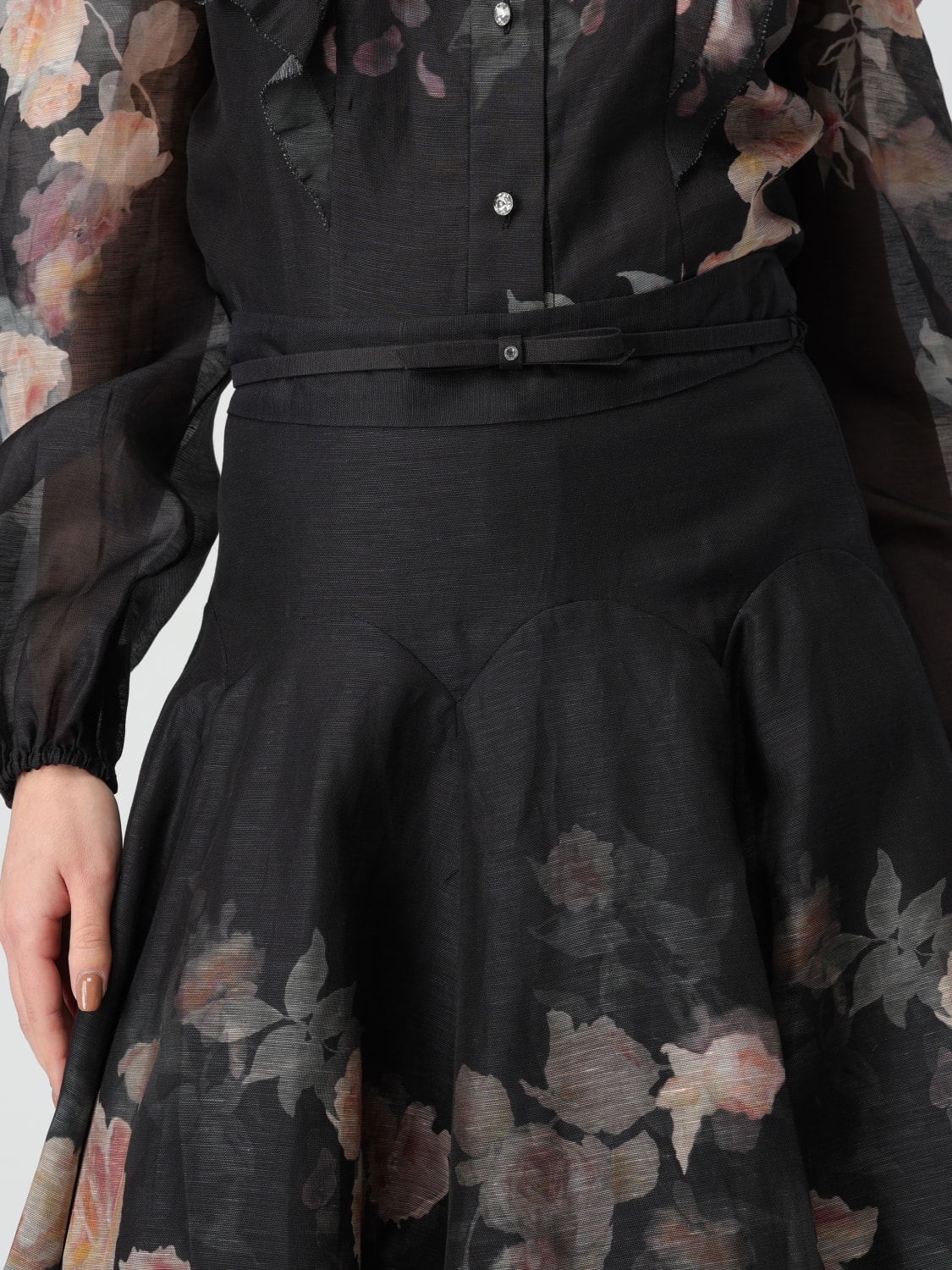 ZIMMERMANN GONNA: Gonna Zimmermann in lino e seta con fantasia floreale , Nero - Img 5