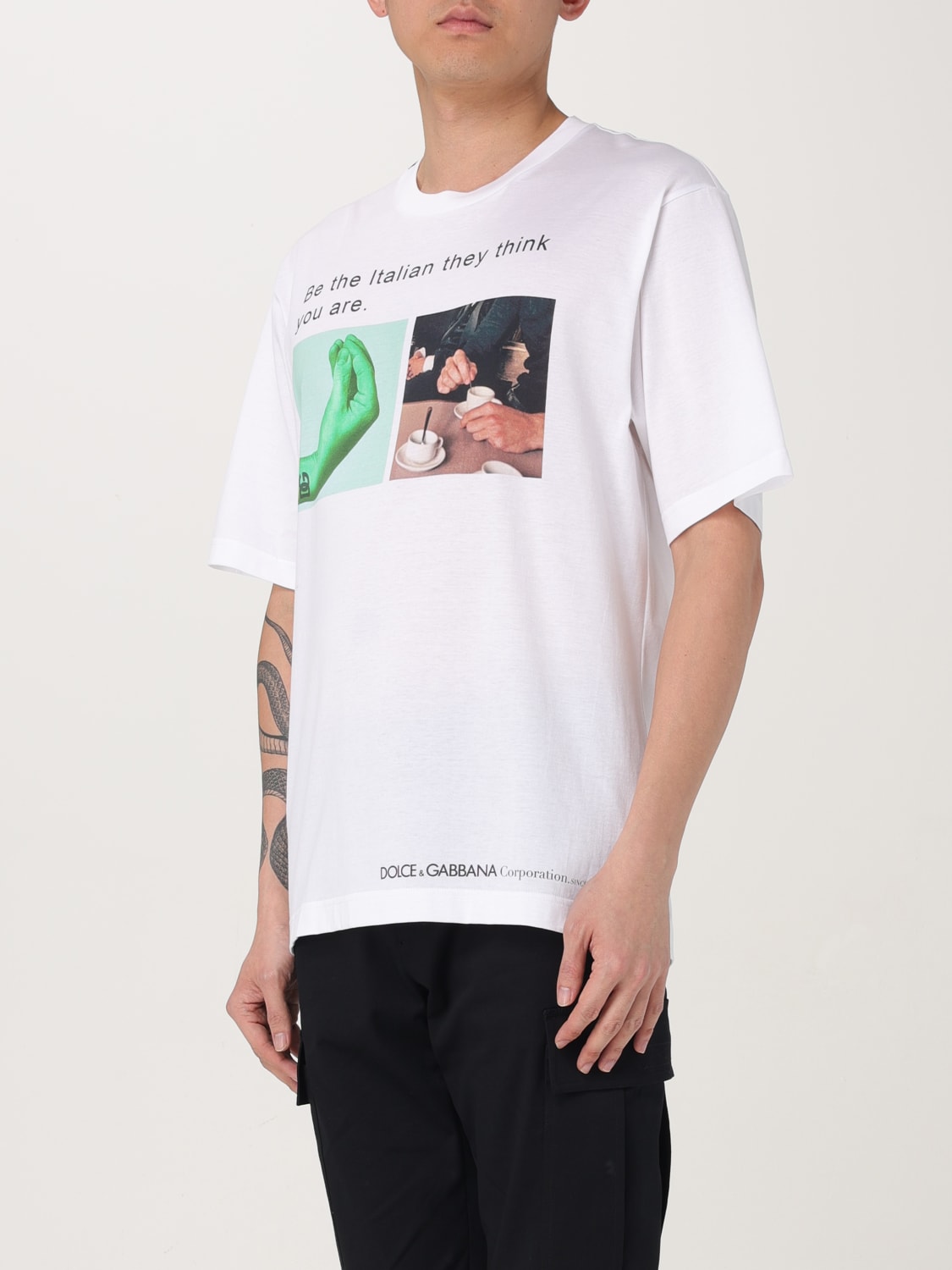 Tシャツ・カットソー DOLCE  GABBANA Men T Shirts G8PN9TG7O4S W0800 White Cotton T-shirt with branded tag in White for Men