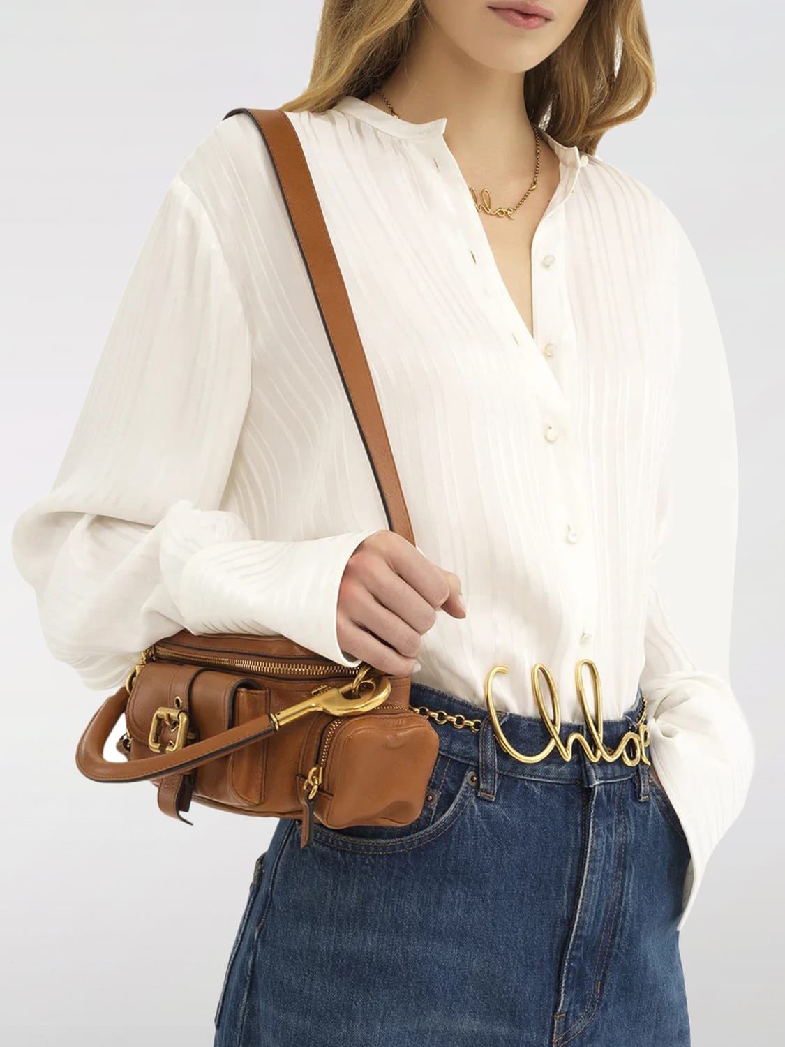 CHLOÉ BORSA A MANO: Borsa a mano Chloè in pelle lucida, Terra - Img 2