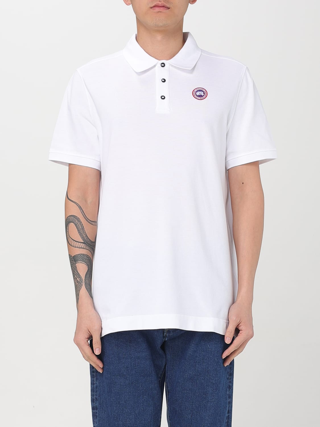 CANADA GOOSE POLO: Polo in cotone con logo Canada Goose, Bianco - Img 1