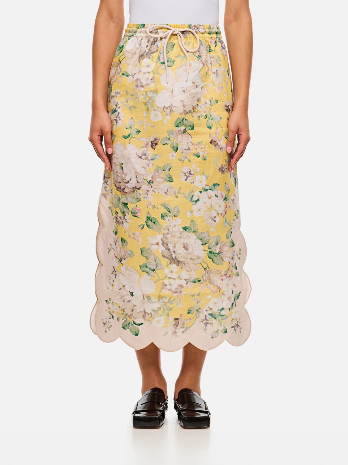 ZIMMERMANN GONNA: Gonna Zimmermann in lino con stampa floreale , Giallo - Img 1