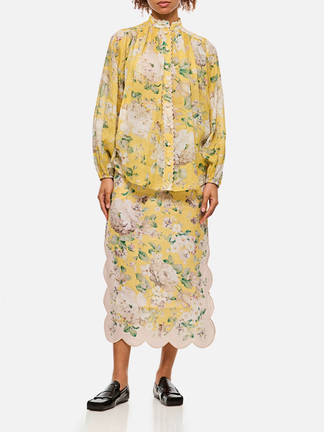 ZIMMERMANN GONNA: Gonna Zimmermann in lino con stampa floreale , Giallo - Img 2