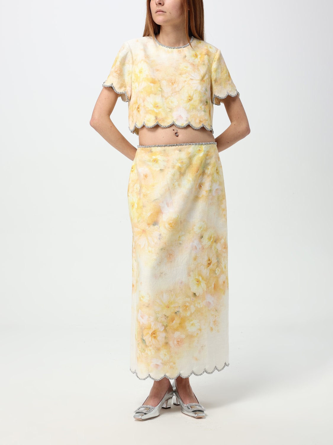 ZIMMERMANN GONNA: Gonna Zimmermann in lino con stampa floreale , Giallo - Img 2