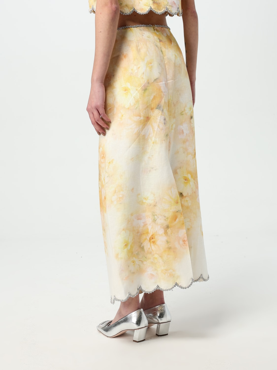 ZIMMERMANN GONNA: Gonna Zimmermann in lino con stampa floreale , Giallo - Img 3