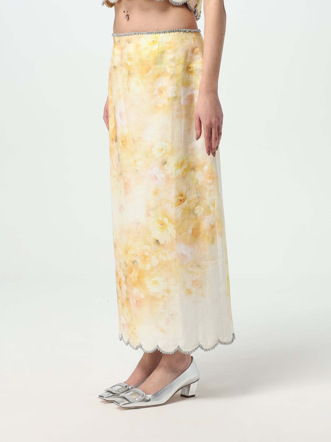 ZIMMERMANN GONNA: Gonna Zimmermann in lino con stampa floreale , Giallo - Img 4