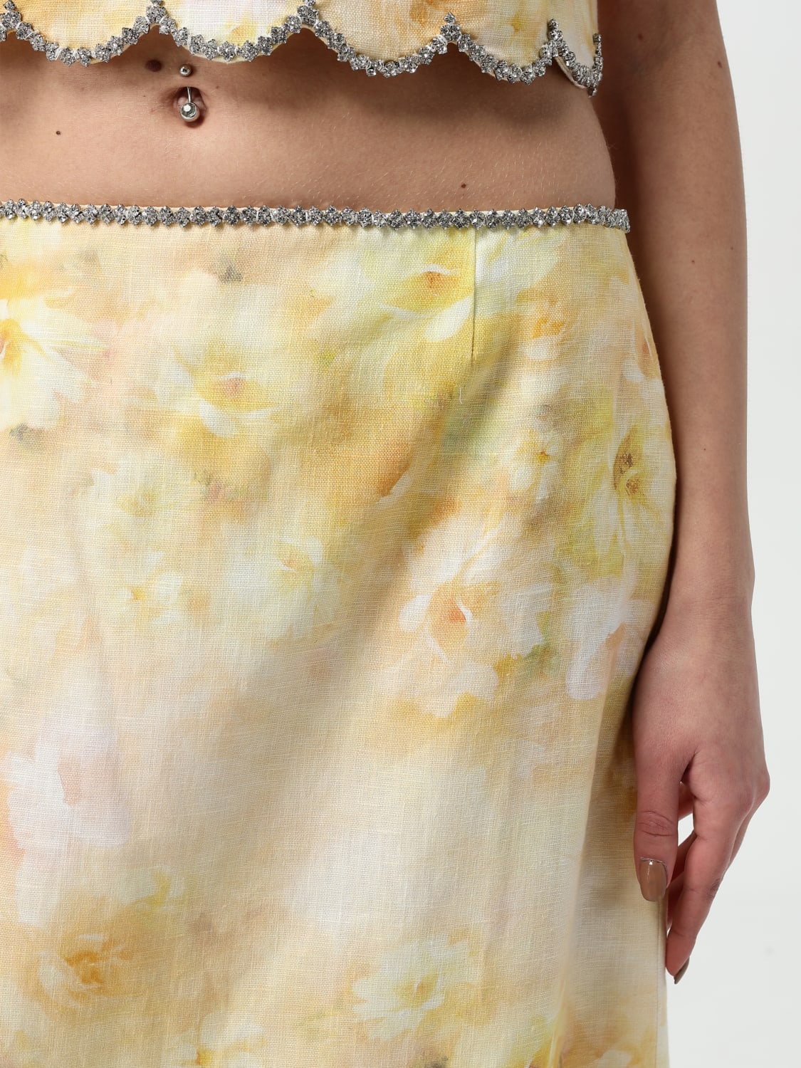 ZIMMERMANN GONNA: Gonna Zimmermann in lino con stampa floreale , Giallo - Img 5