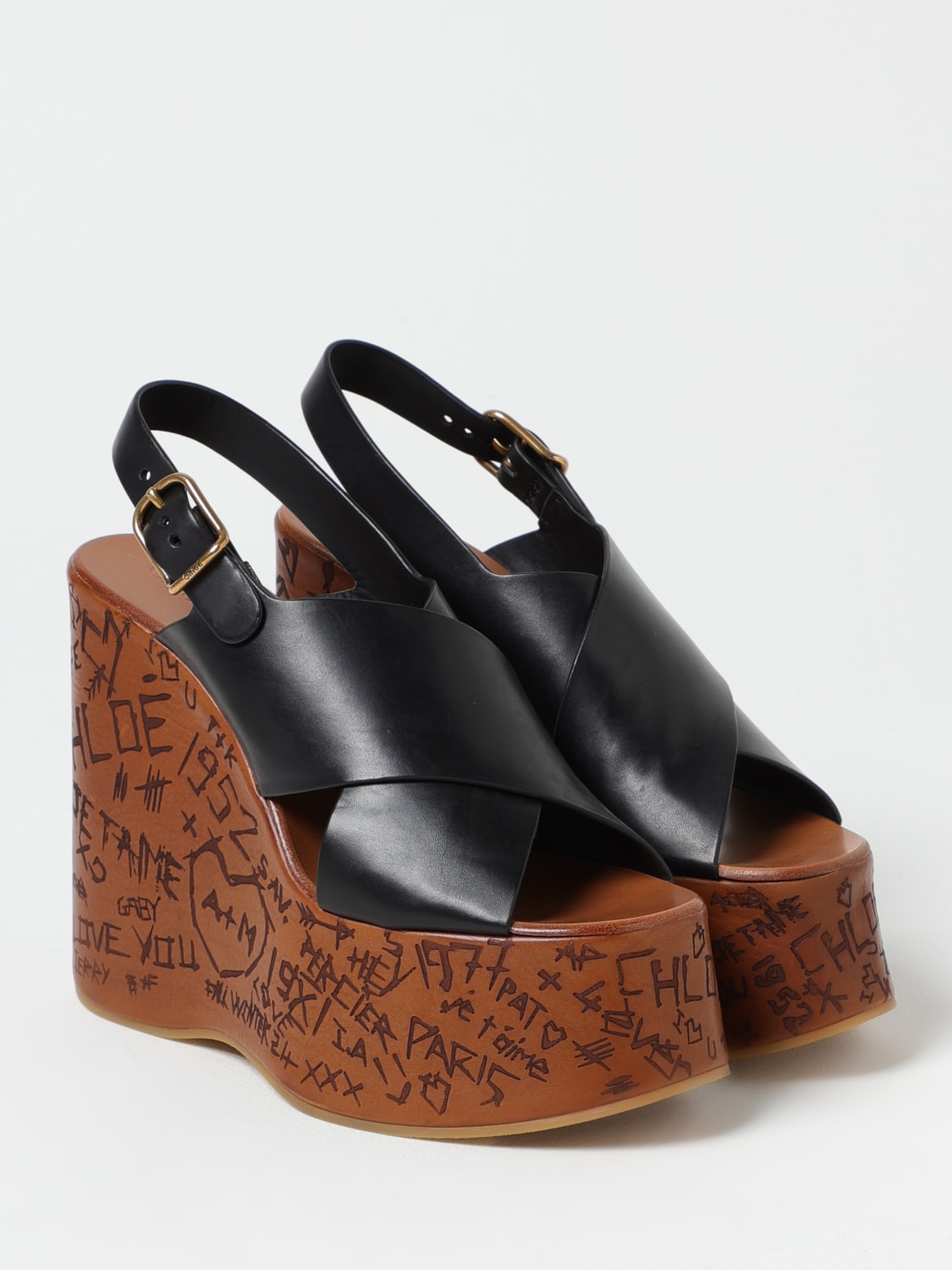 CHLOÉ SANDALI CON TACCO: Sandalo con zeppa Maxime Chloè in pelle , Nero - Img 2