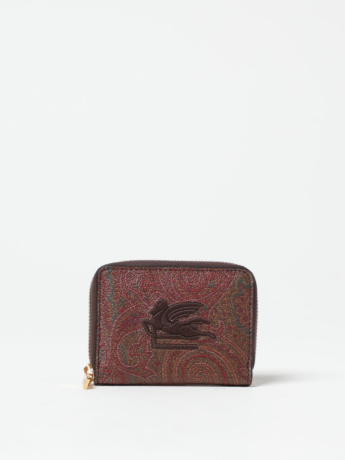 ETRO PORTAFOGLIO: Portacarte di credito Pegaso Paisley Etro in cotone spalmato , Marrone - Img 1