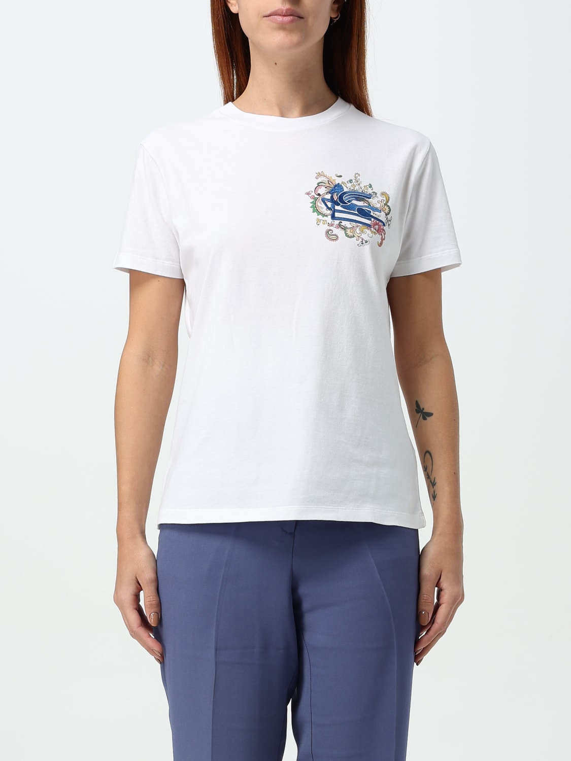 Tシャツ・カットソー ETRO Woman T-Shirt White WRMA0006AK788 W0111 Etro Cut And Sew Tshirts - White - Women | WRMA0006AK788W0111