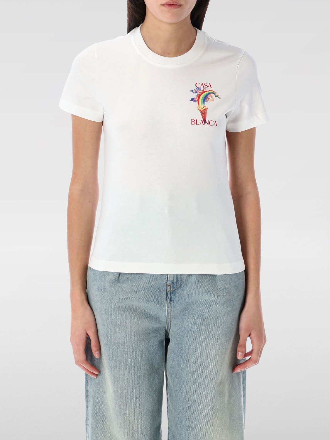 CASABLANCA: T-shirt in cotone con stampa grafica - Bianco