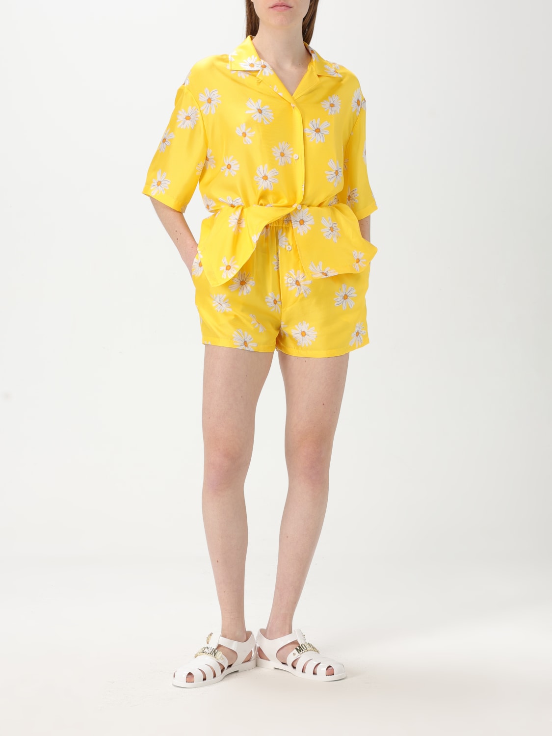 ショートパンツ MOSCHINO COUTURE Woman Short Yellow 03360561 1024 MOSCHINO COUTURE: silk shorts with print - Yellow | Moschino