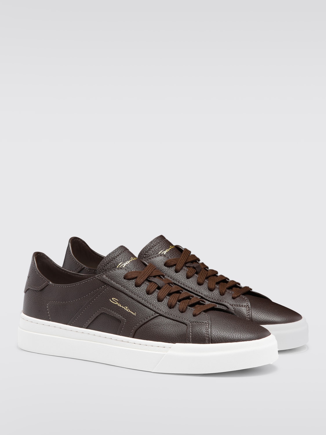 SANTONI SNEAKERS: Sneakers Santoni in pelle , Marrone - Img 2