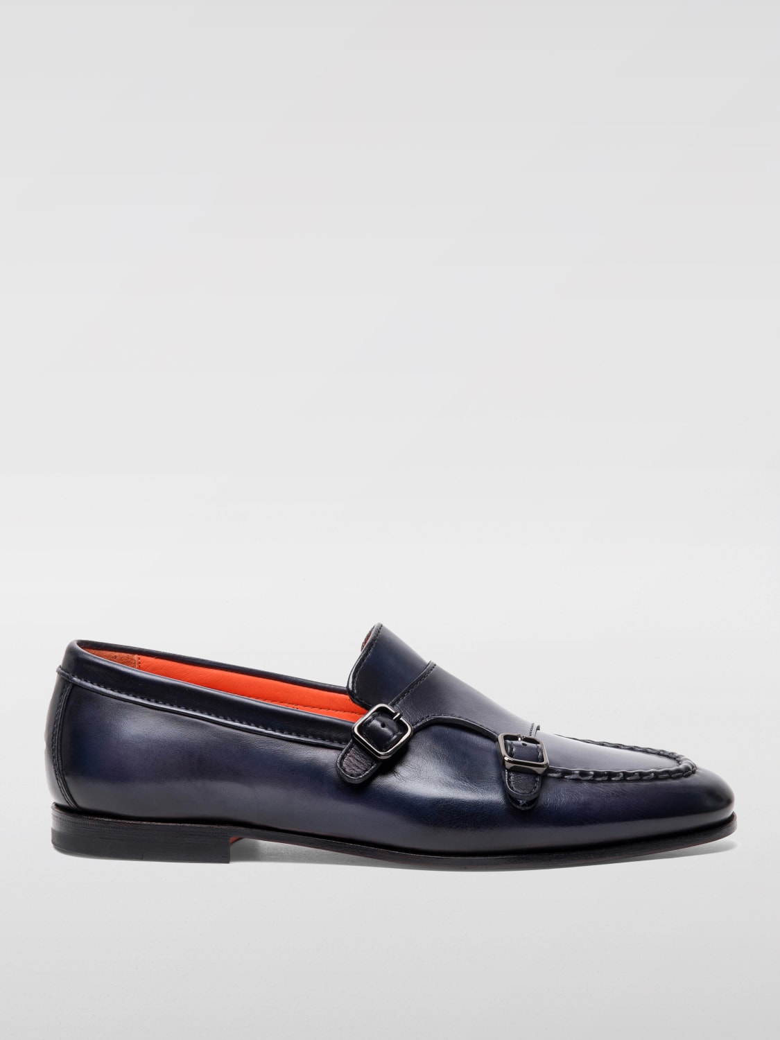 SANTONI SCARPE STRINGATE: Monk Strap Santoni in pelle, Blue - Img 1