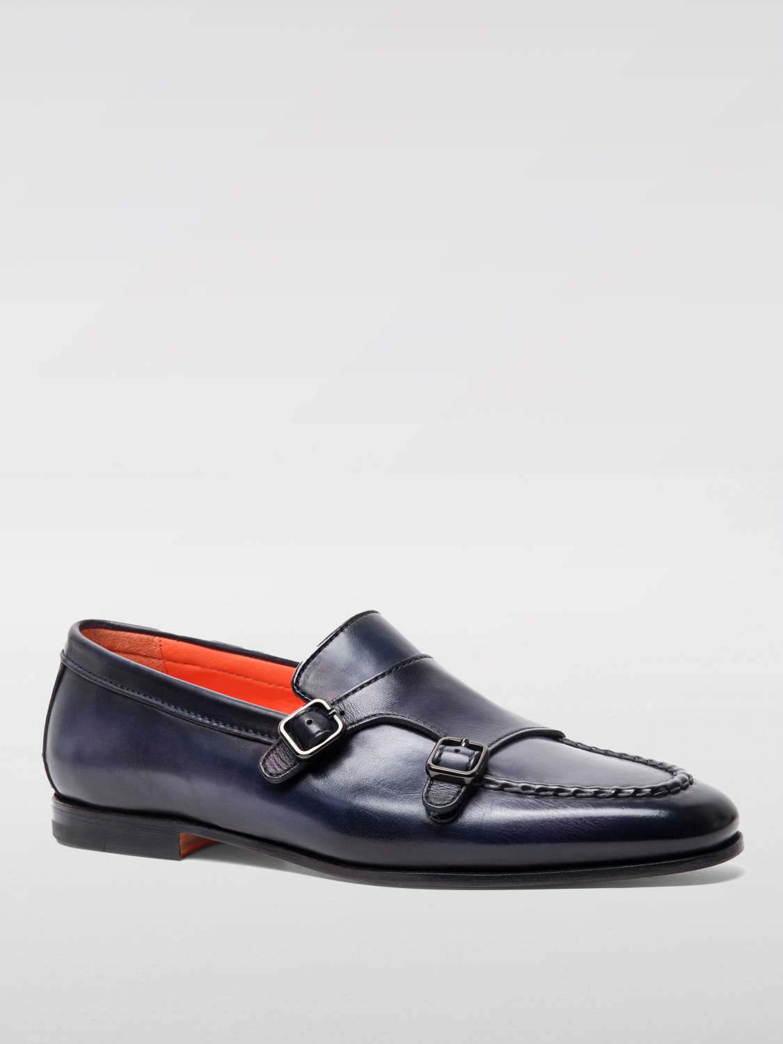 SANTONI SCARPE STRINGATE: Monk Strap Santoni in pelle, Blue - Img 2