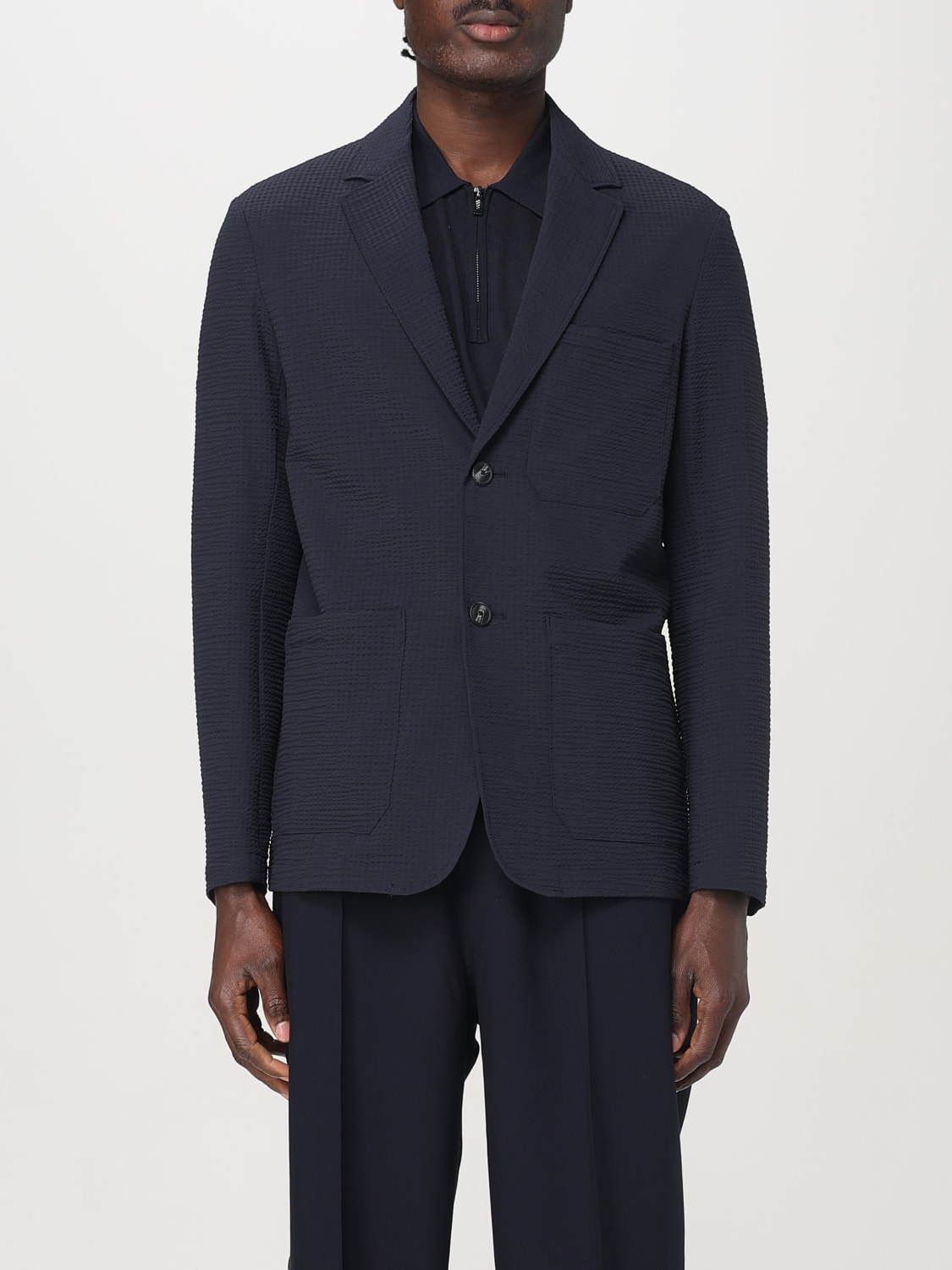 EMPORIO ARMANI BLAZER: Blazer Emporio Armani in cotone stretch , Blue Navy - Img 1