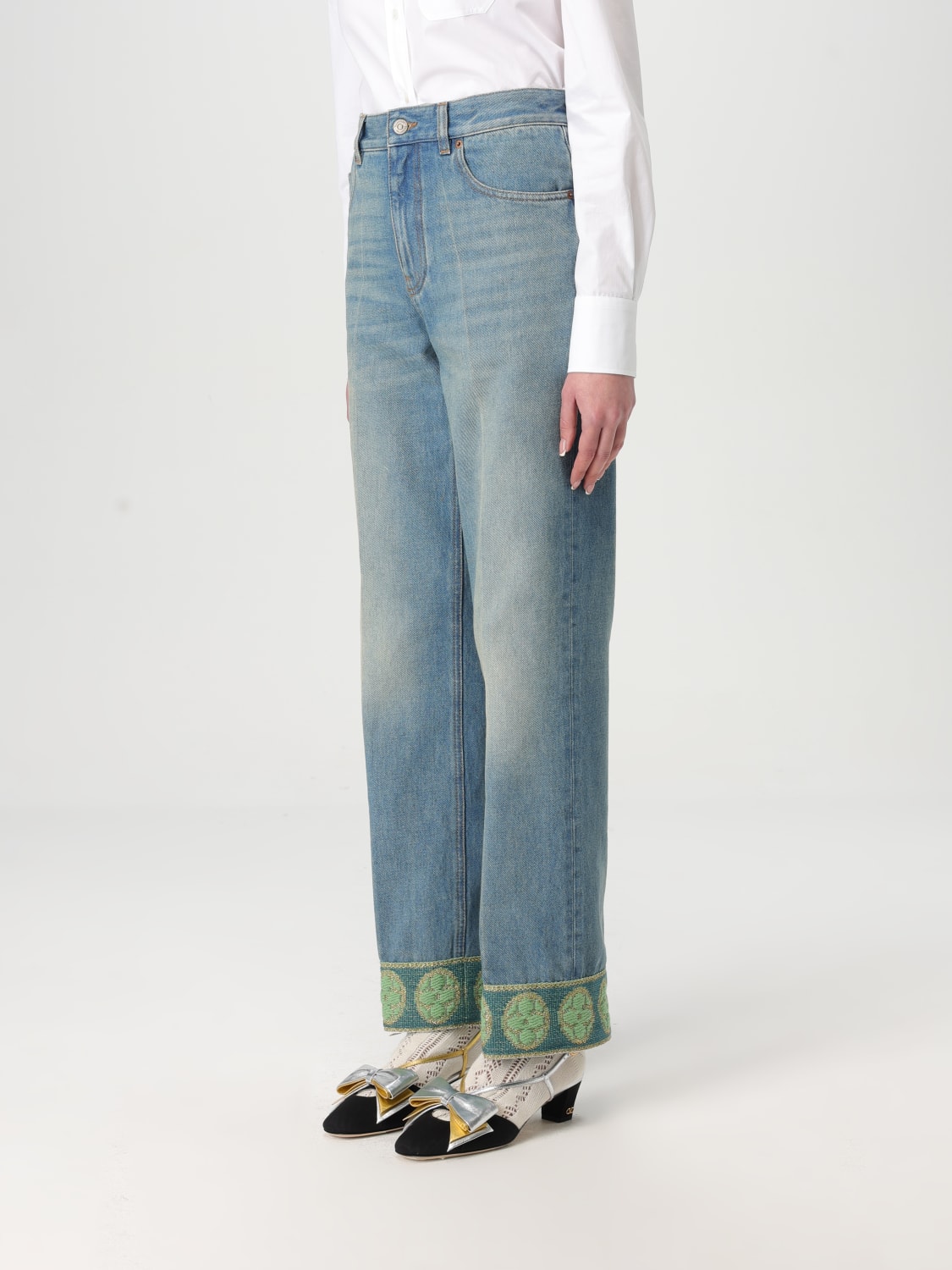 VALENTINO JEANS: Jeans in denim vintage con bordi jacquard Valentino, Blue - Img 4