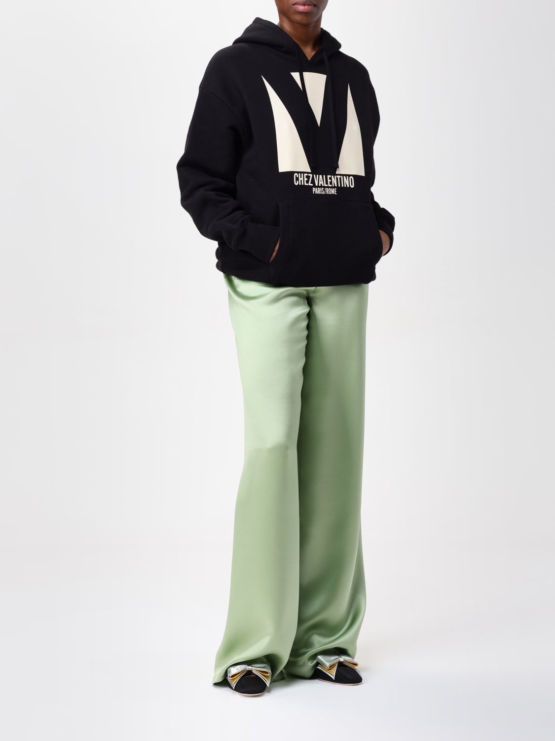 VALENTINO FELPA: Felpa con cappuccio Chez Valentino Valentino in cotone, Nero - Img 2