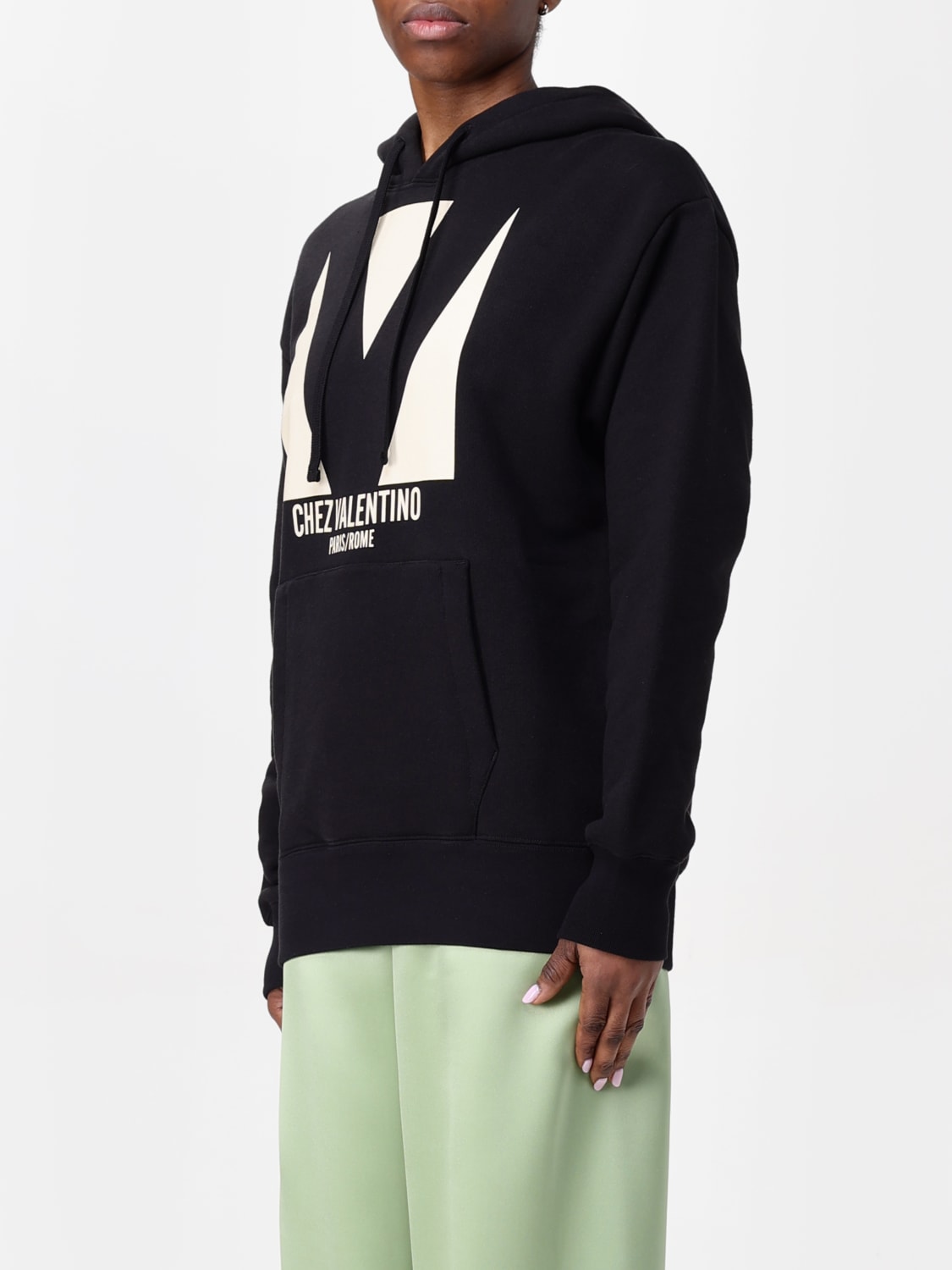 VALENTINO FELPA: Felpa con cappuccio Chez Valentino Valentino in cotone, Nero - Img 4