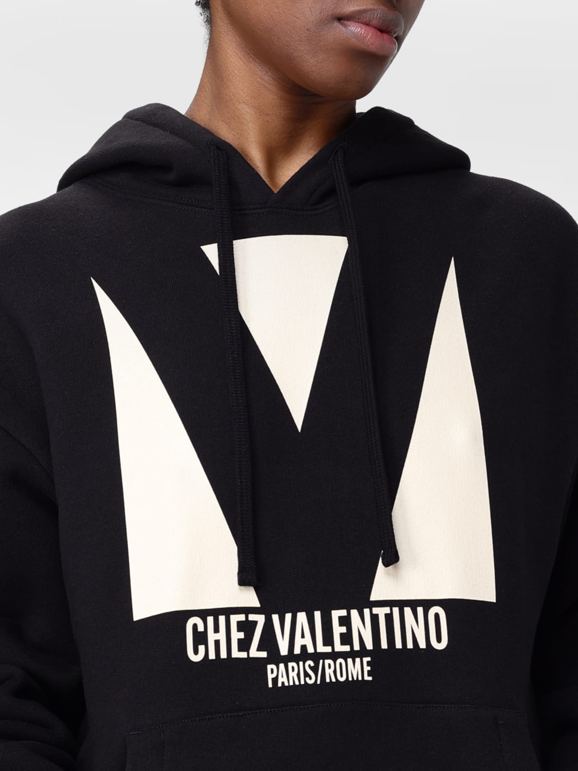 VALENTINO FELPA: Felpa con cappuccio Chez Valentino Valentino in cotone, Nero - Img 5