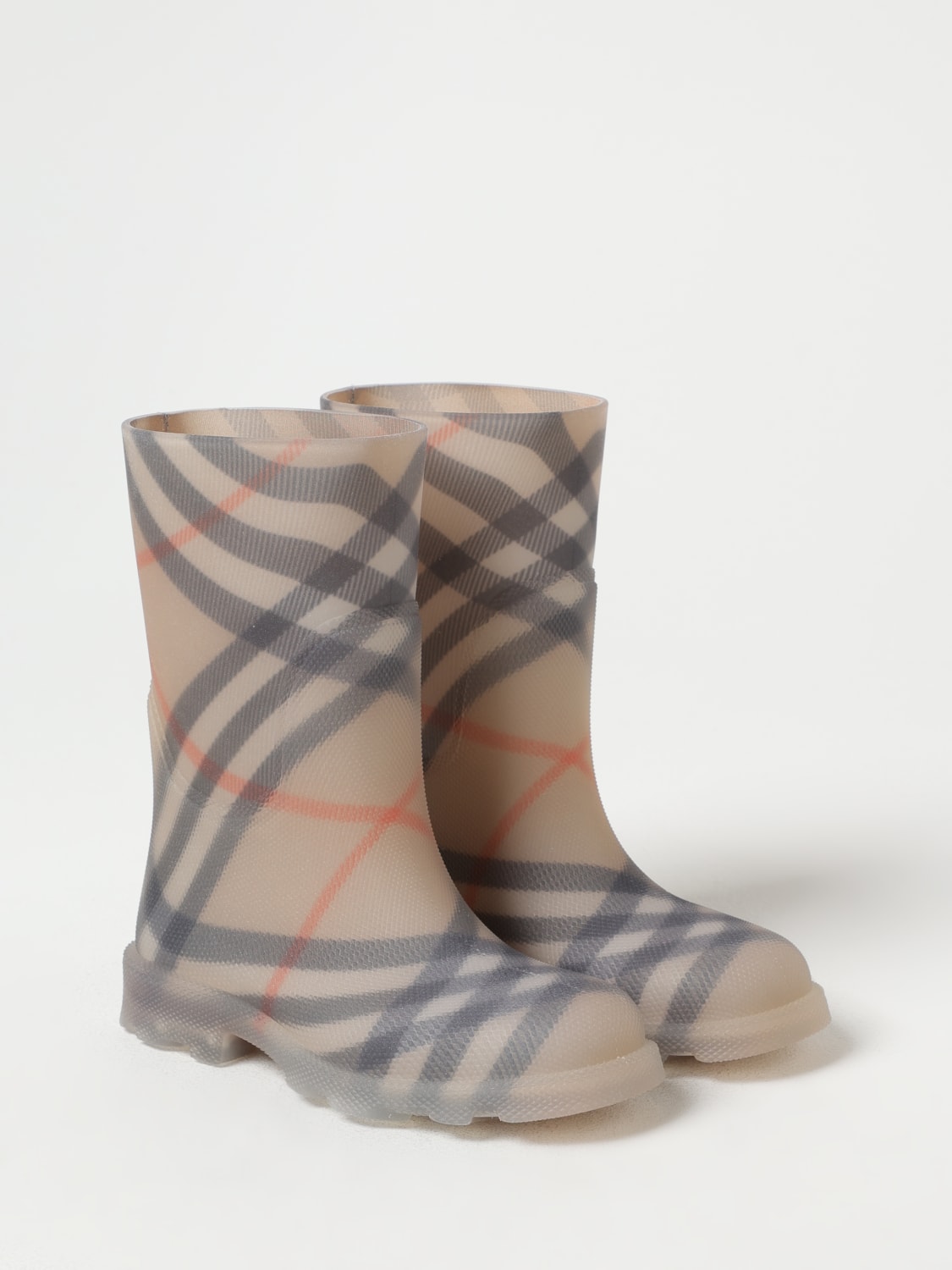 BURBERRY SCARPE: Stivaletti Marsh Check Burberry, Bianco - Img 2
