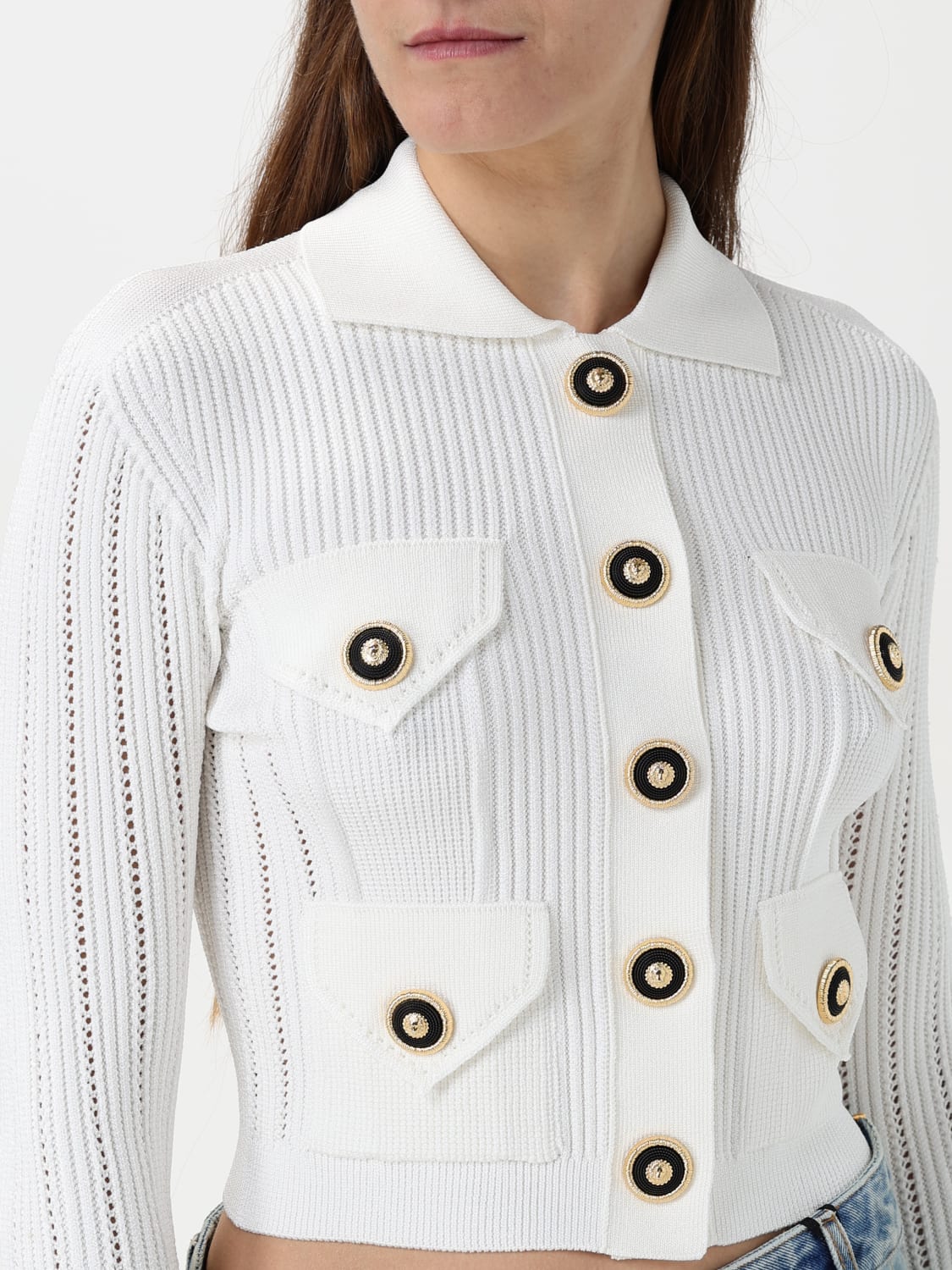 BALMAIN SWEATER: Cardigan woman Balmain, White - Img 4
