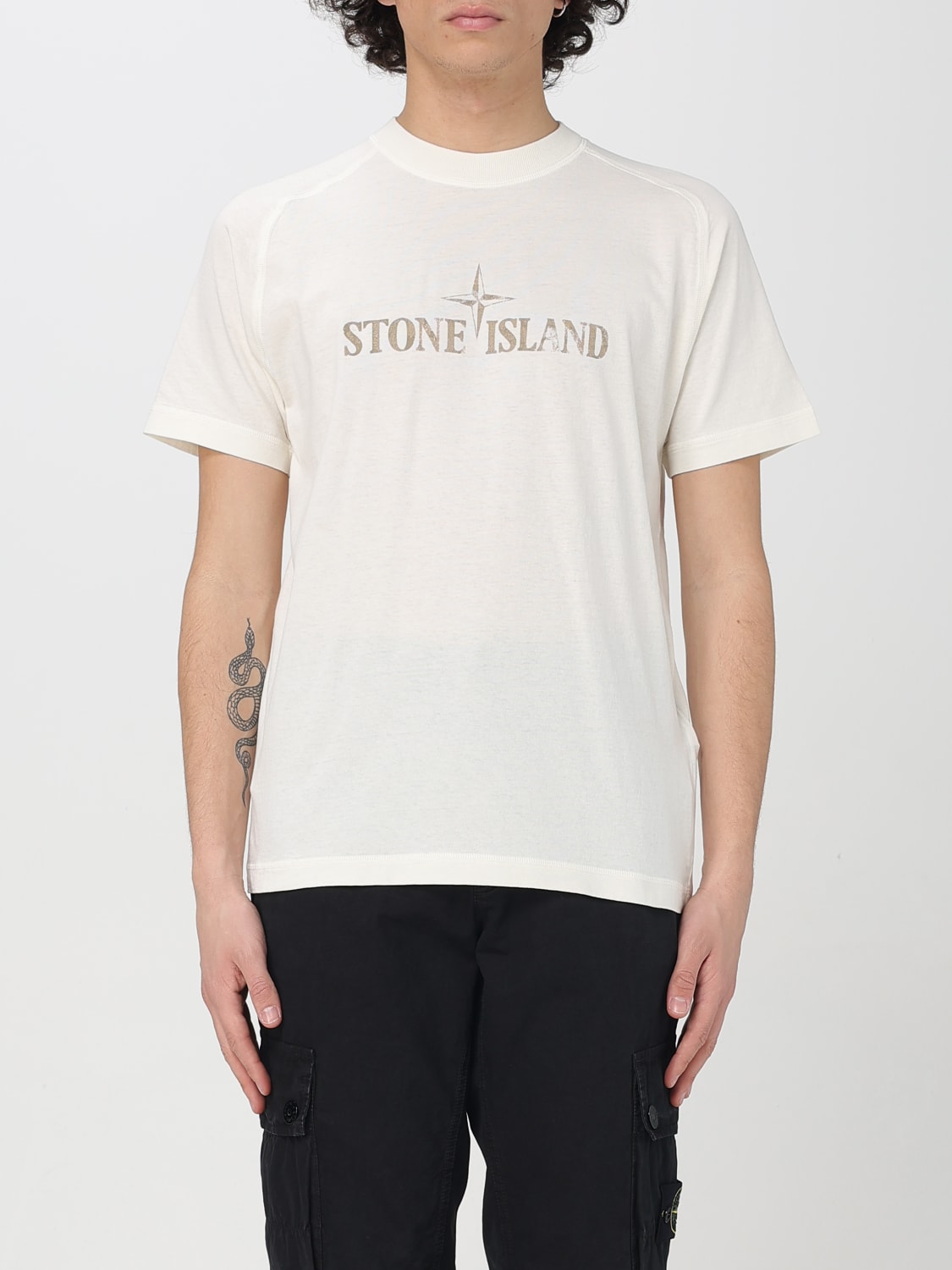 Tシャツ・カットソー STONE Men T-shirt Nude 2100020S0081 V0093 STONE ISLAND: T-shirt in cotone con logo - Nudo | T-Shirt