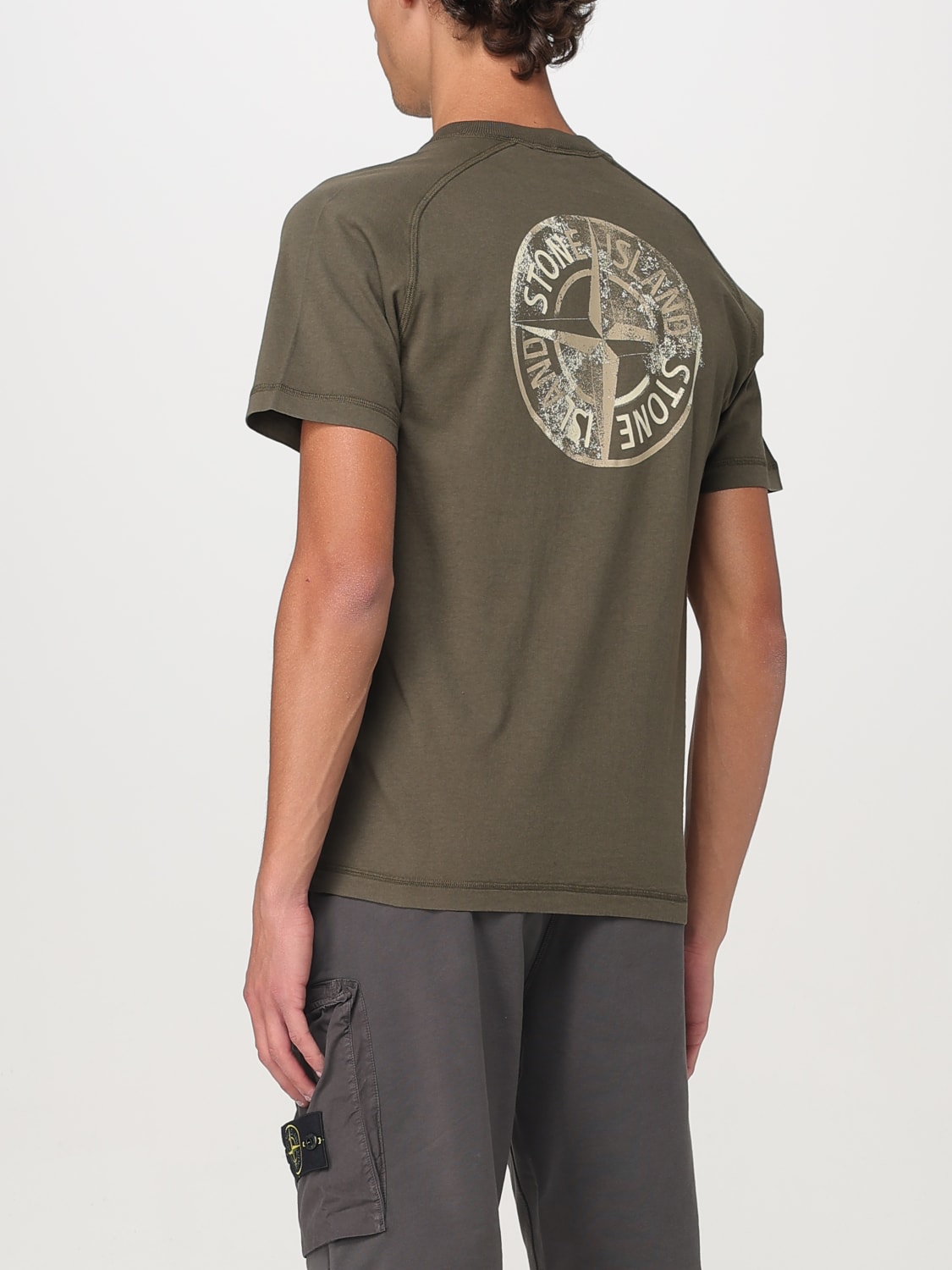 STONE ISLAND: T-shirt in cotone con stampa posteriore