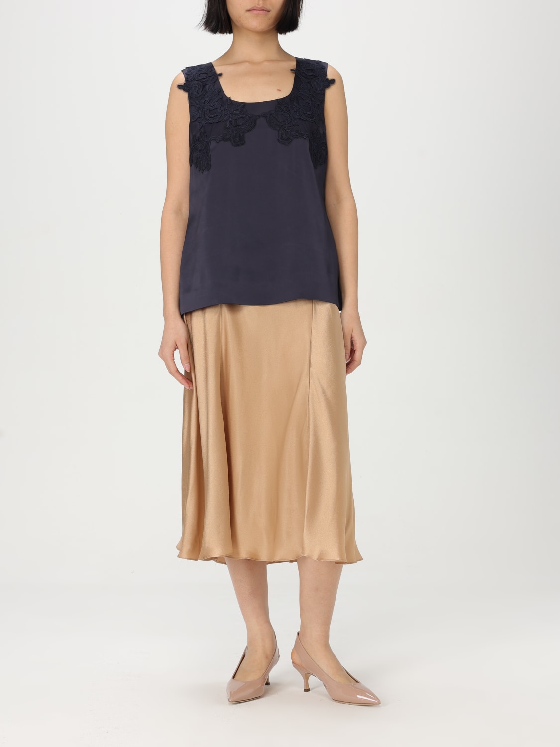 ALBERTA FERRETTI GONNA: Gonna midi Alberta Ferretti in raso , Marrone - Img 2