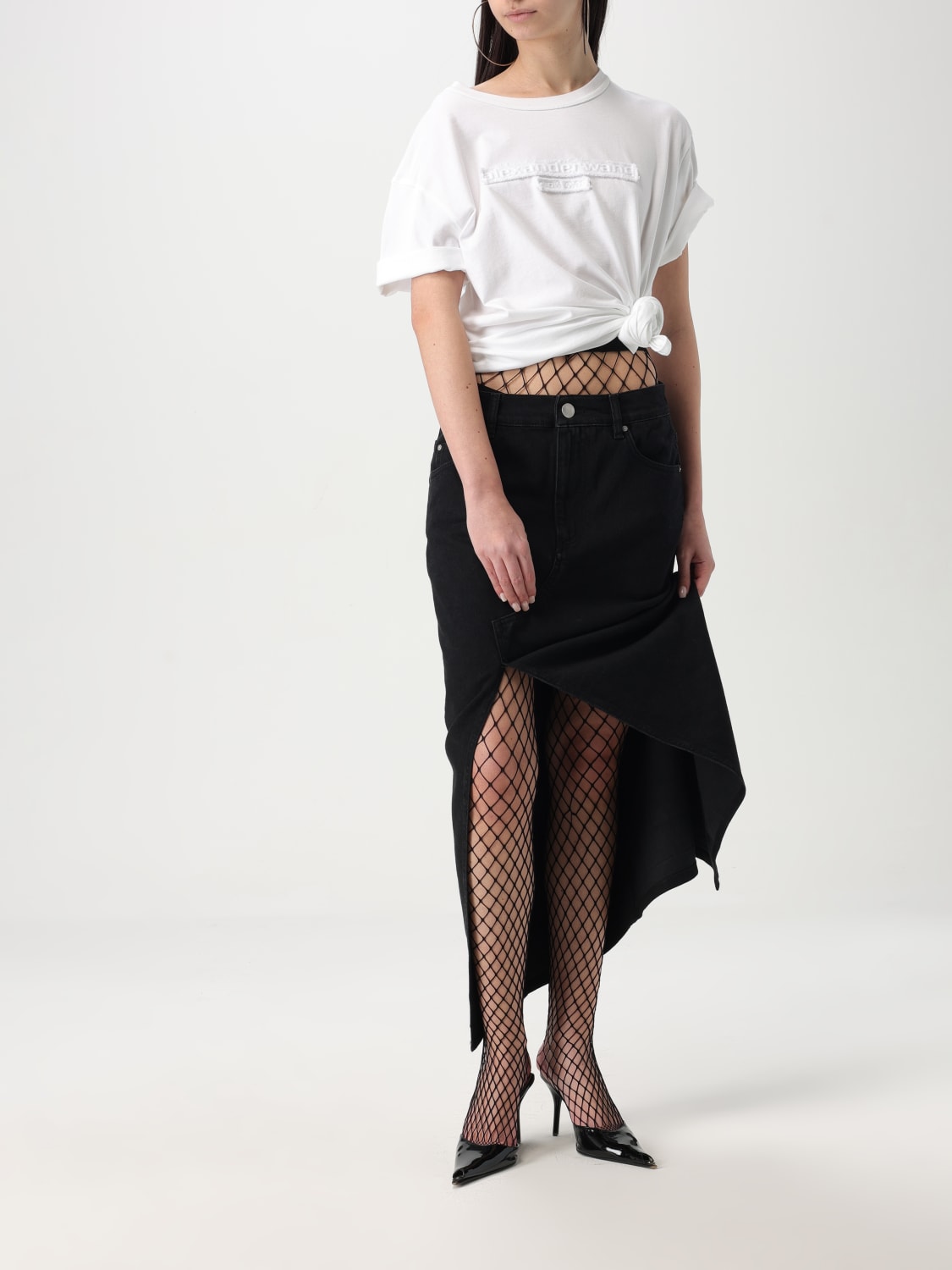 ALEXANDER WANG: T-shirt in cotone con logo - Bianco | T