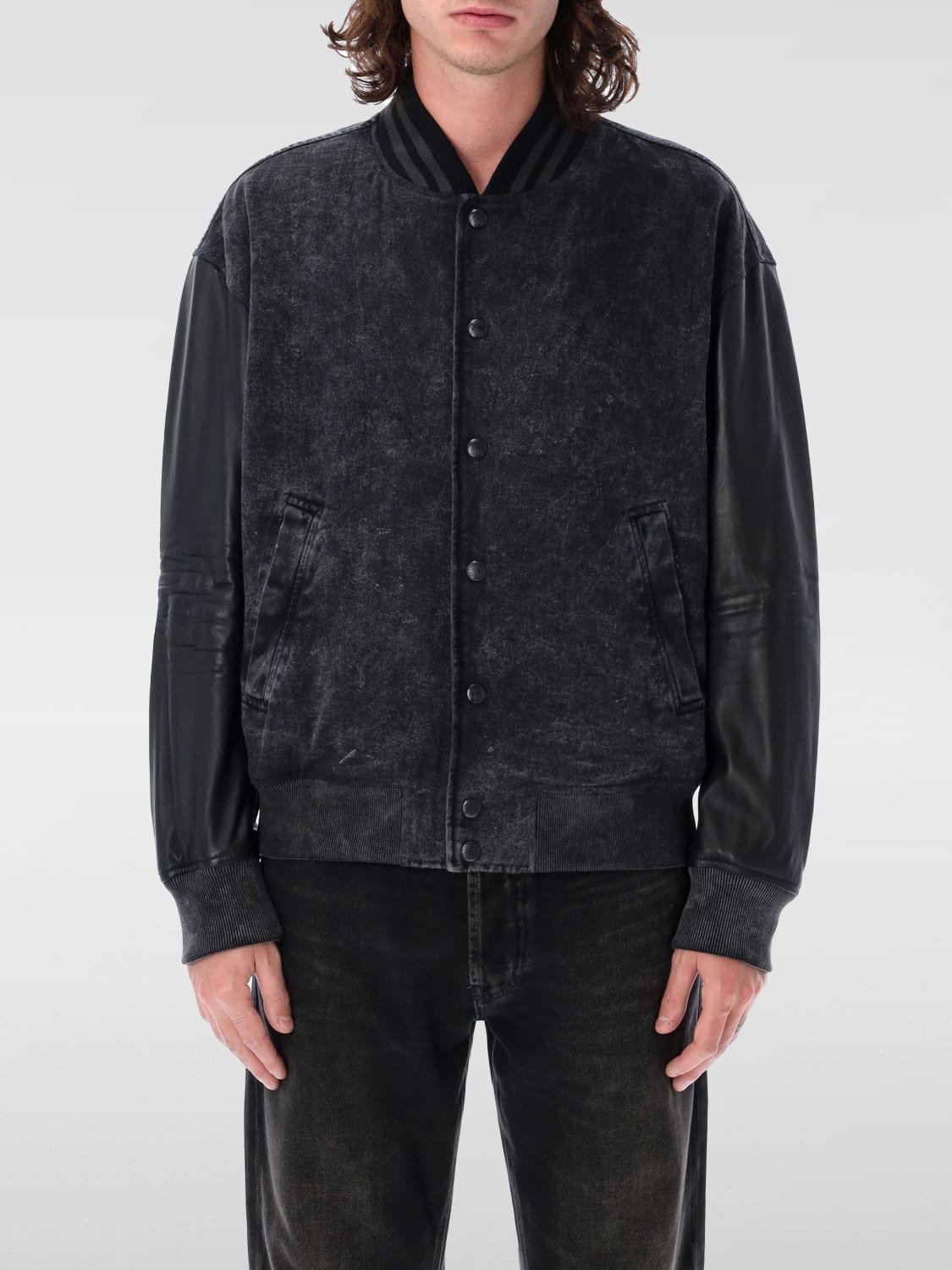 DIESEL GIACCA: Bomber Diesel in denim e pelle , Nero - Img 1