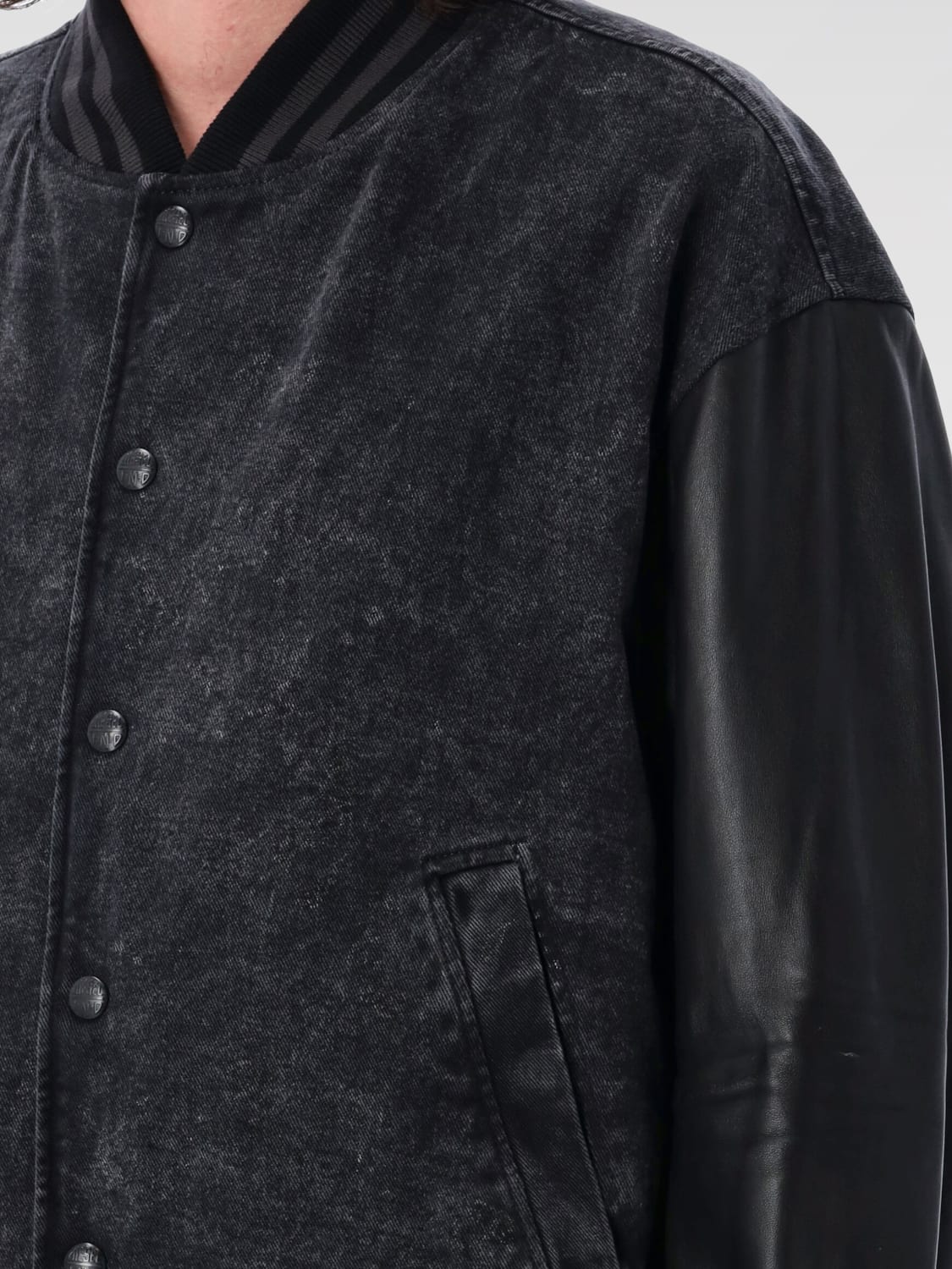 DIESEL GIACCA: Bomber Diesel in denim e pelle , Nero - Img 3