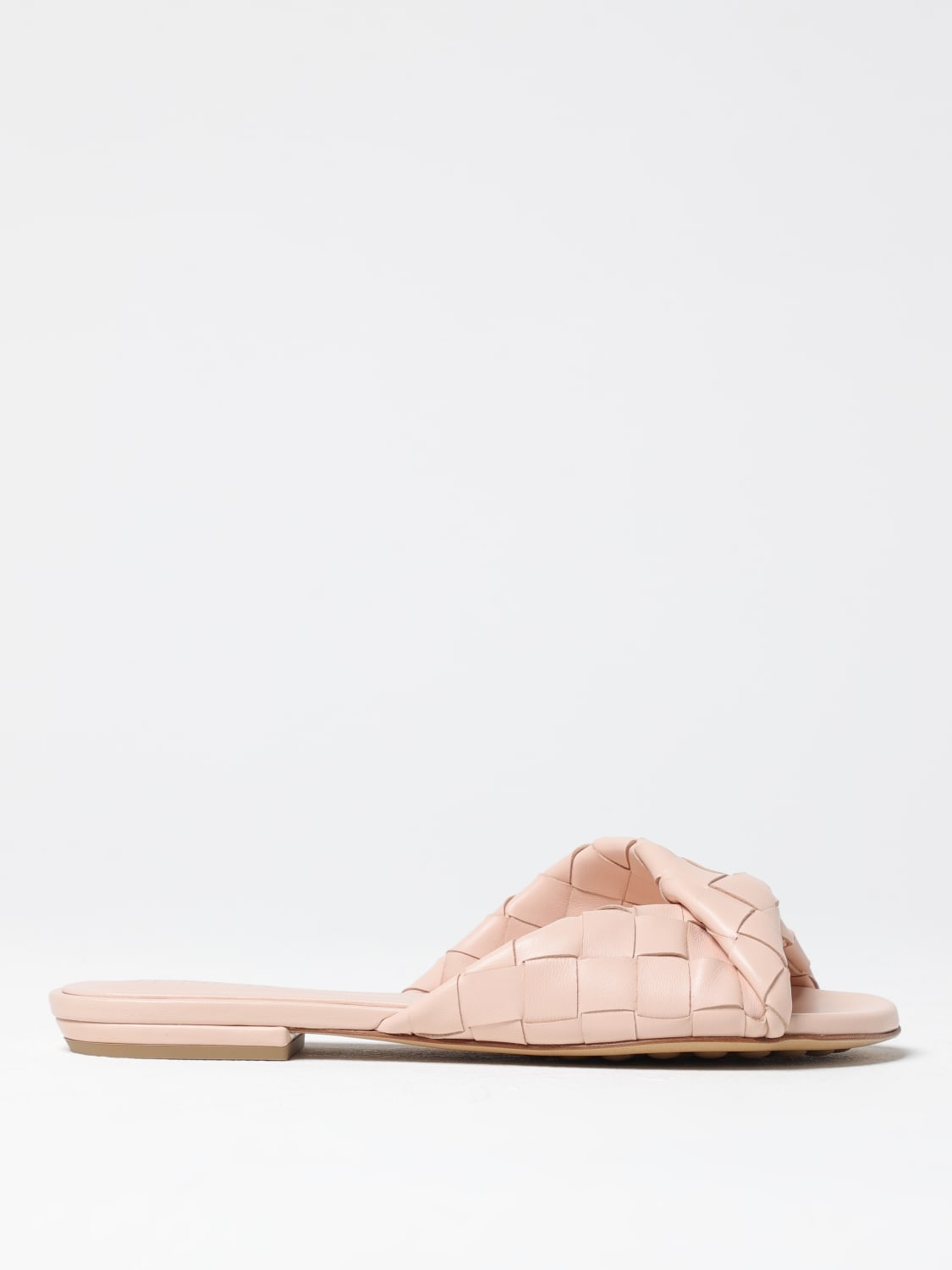 BOTTEGA VENETA SANDALI BASSI: Mules Flat Blink Bottega Veneta in pelle intrecciata , Rosa - Img 1