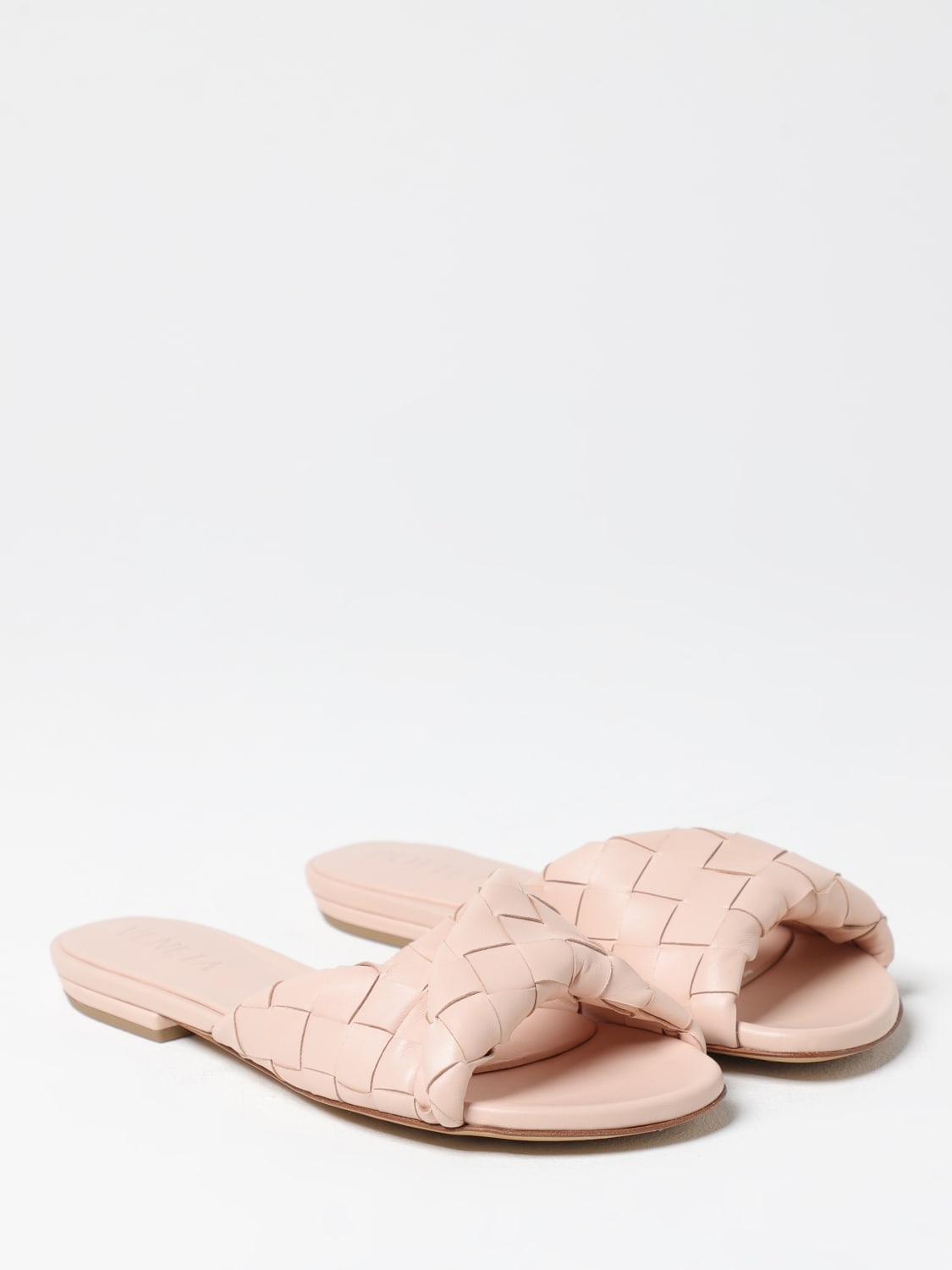 BOTTEGA VENETA SANDALI BASSI: Mules Flat Blink Bottega Veneta in pelle intrecciata , Rosa - Img 2