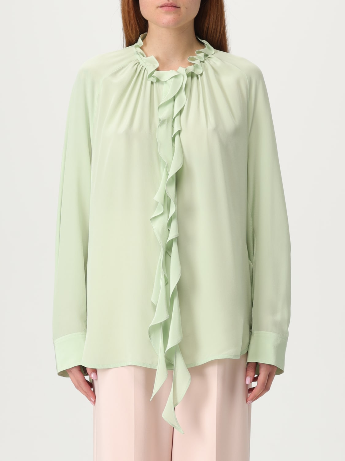 VICTORIA VICTORIA BECKHAM CAMICIA: Camicia Victoria Victoria Beckham in seta con rouches , Verde - Img 1